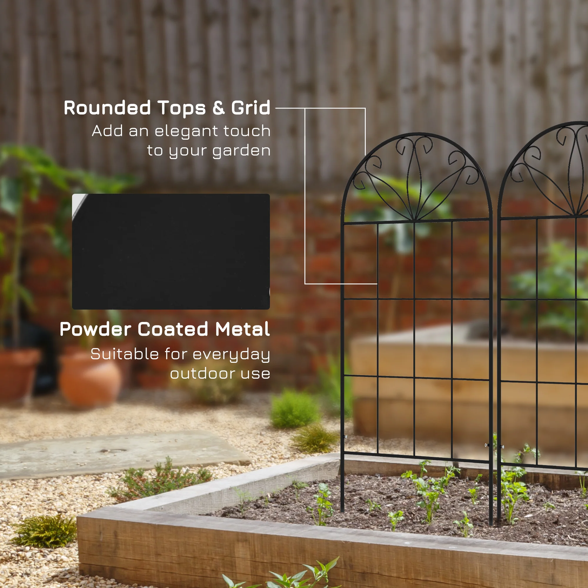 Metal Garden Trellis Pack of 2 for Climbing Plants, Arched Grid Trellis Panels, 20" x 47", Black - Image 8