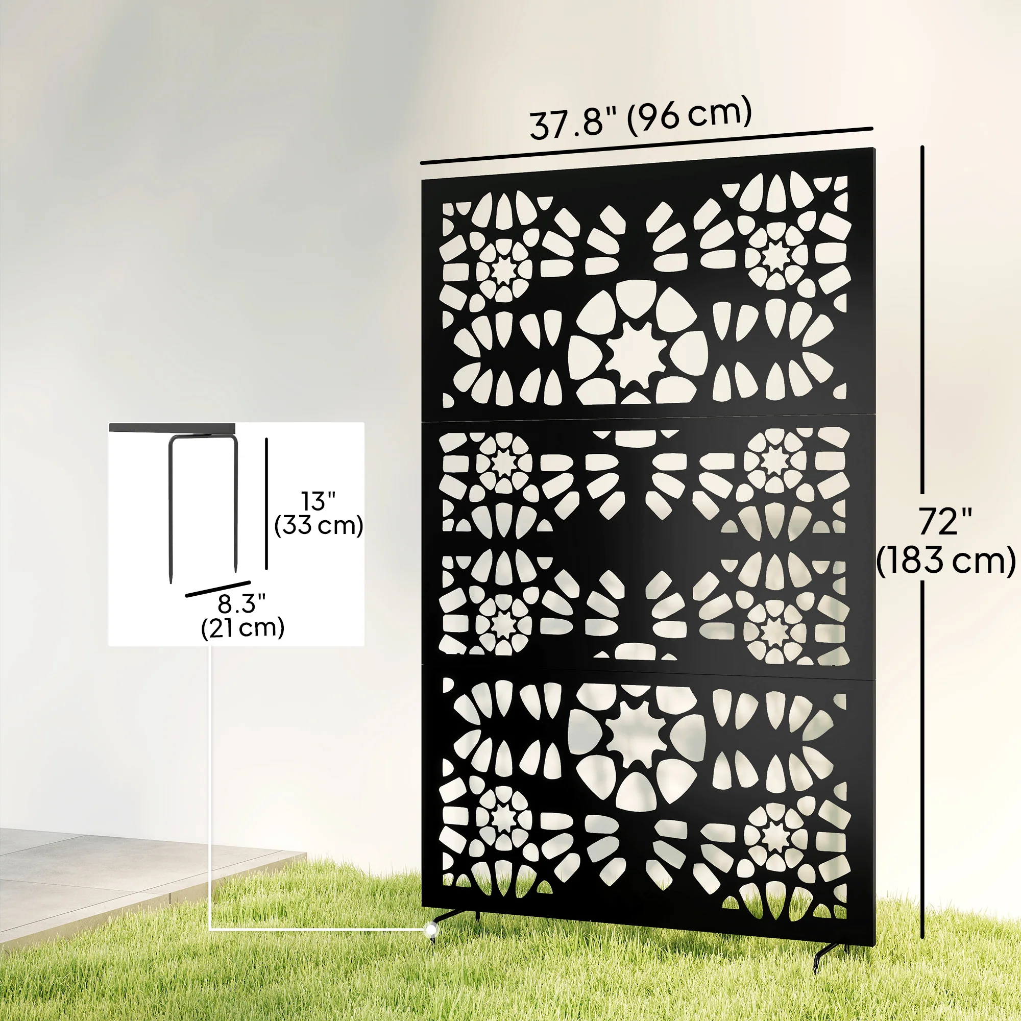 Metal Outdoor Privacy Screen, 72" x 38" Freestanding Outdoor Divider, Black - Image 5