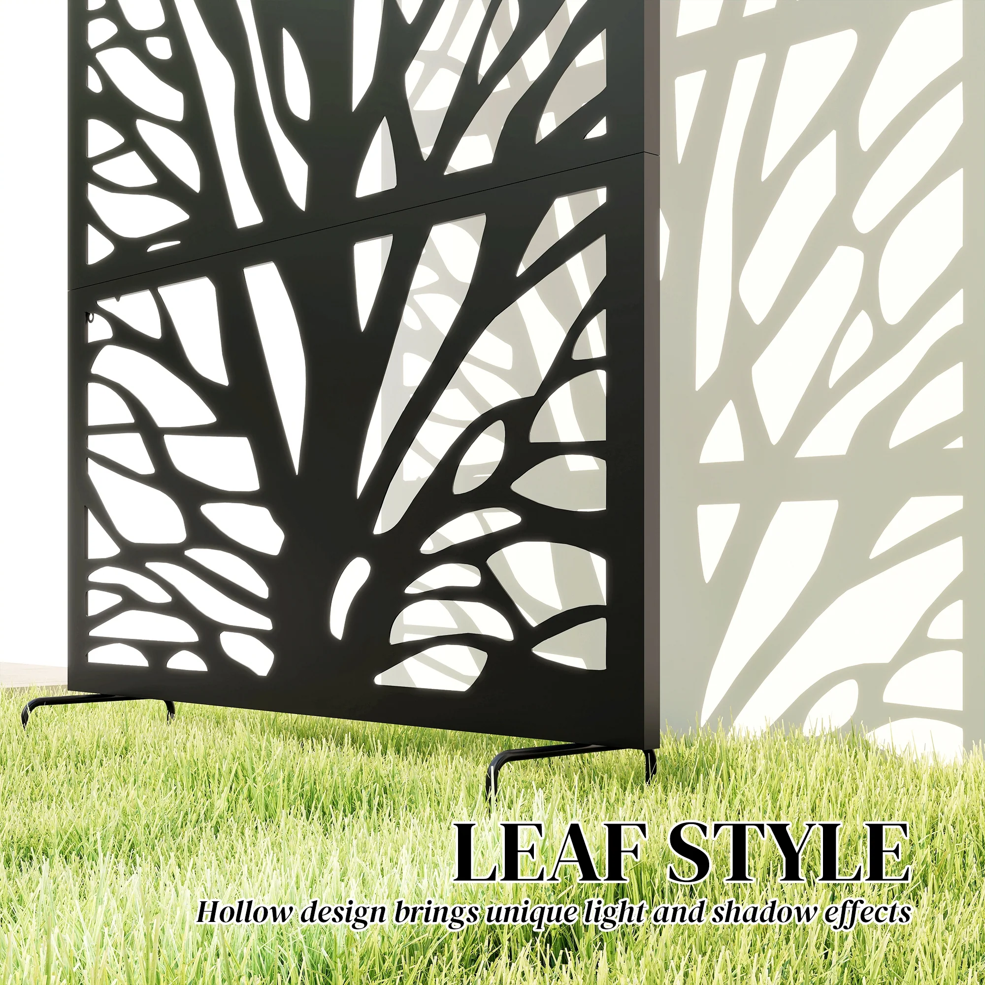 Metal Outdoor Privacy Screen, 72" x 38" Freestanding Outdoor Divider, Black - Image 6