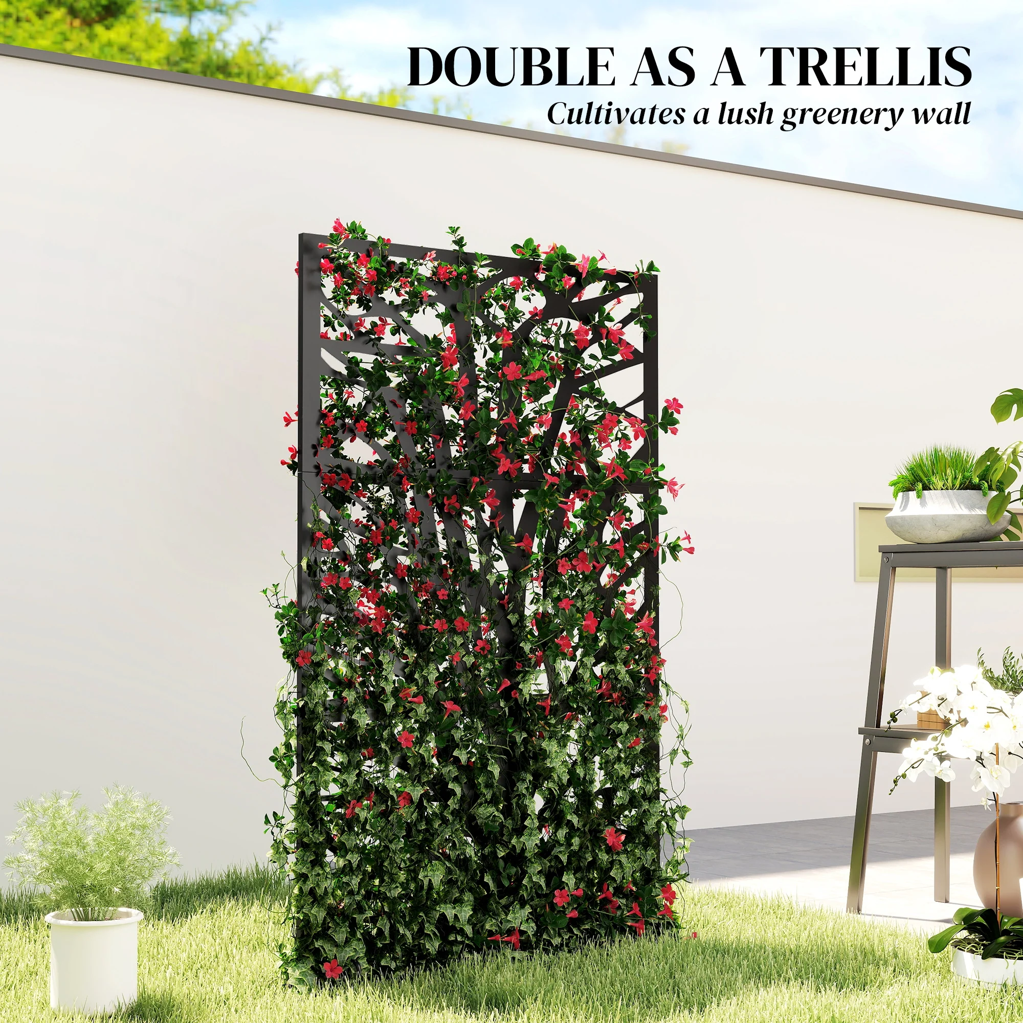 Metal Outdoor Privacy Screen, 72" x 38" Freestanding Outdoor Divider, Black - Image 9