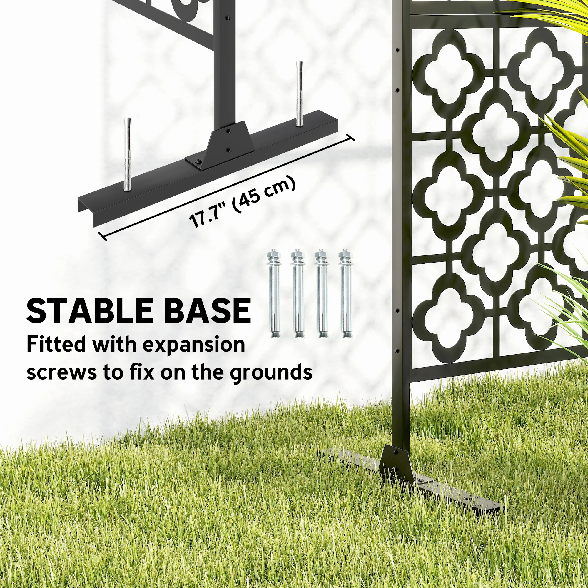 Metal Outdoor Privacy Screen, Freestanding Outdoor Divider with Stand, 78" x 48", Black - Image 8