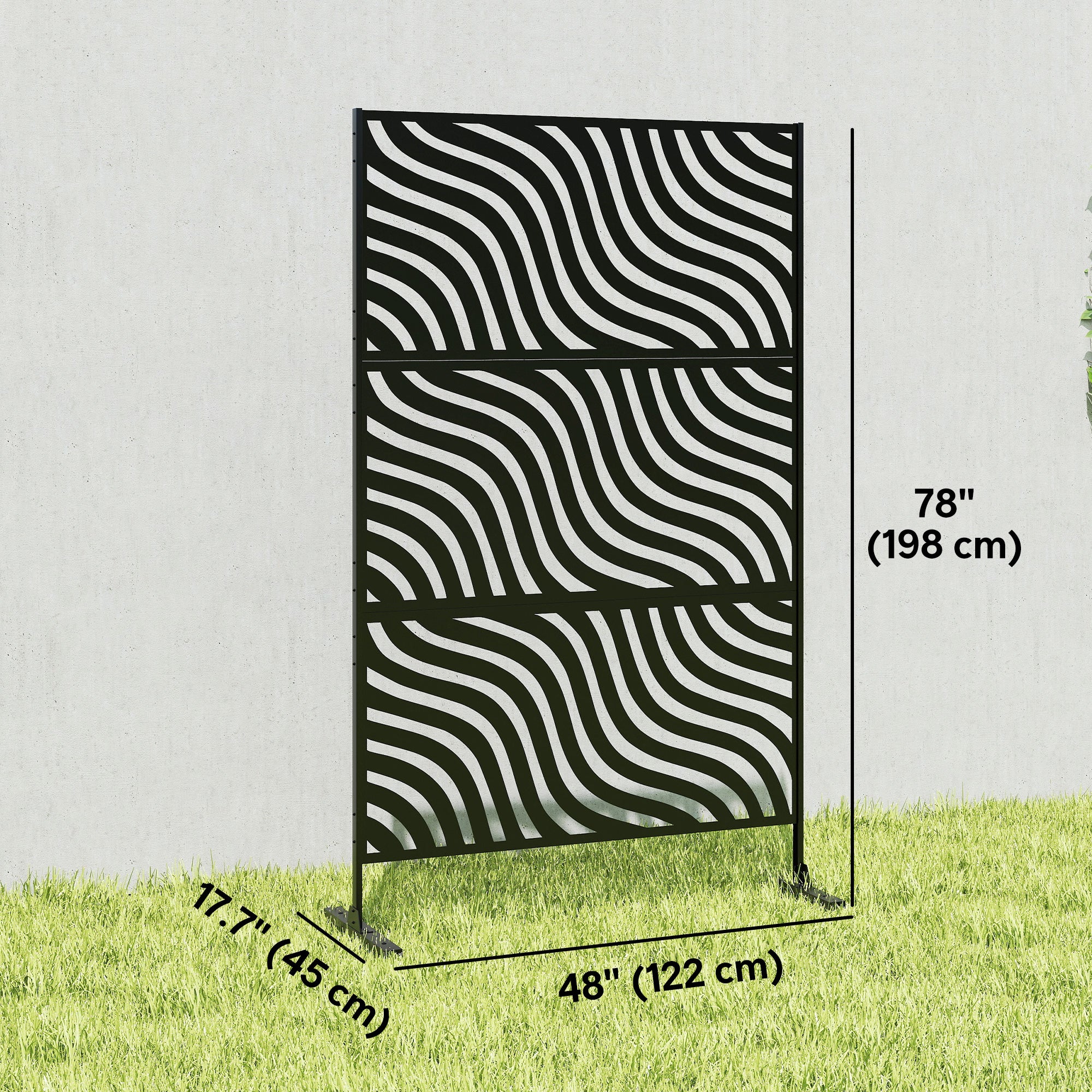 Metal Outdoor Privacy Screen, Freestanding Outdoor Divider with Stand, 78" x 48", Black - Image 5