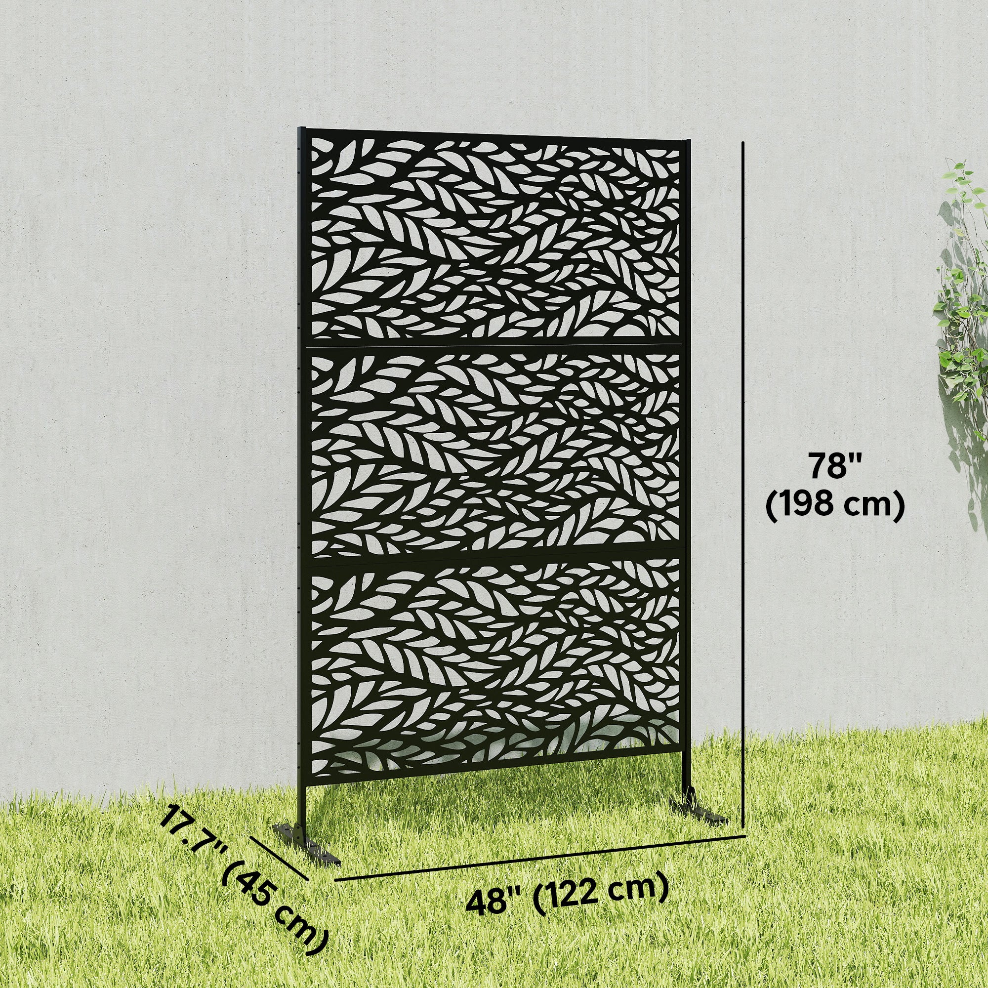 Metal Outdoor Privacy Screen, Freestanding Outdoor Divider with Stand, 78" x 48", Black - Image 5