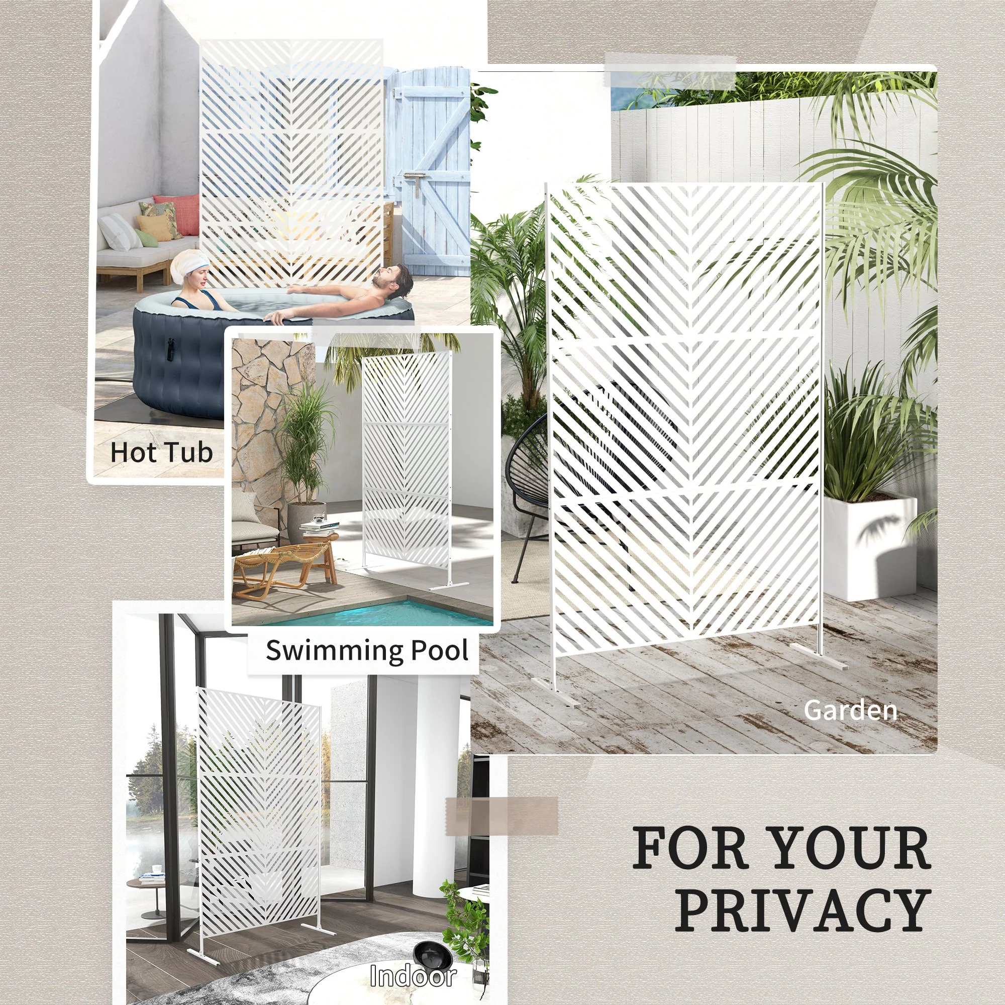 6.5FT Decorative Outdoor Divider, Metal Privacy Screen with Stand, Triangle Style, White - Image 8
