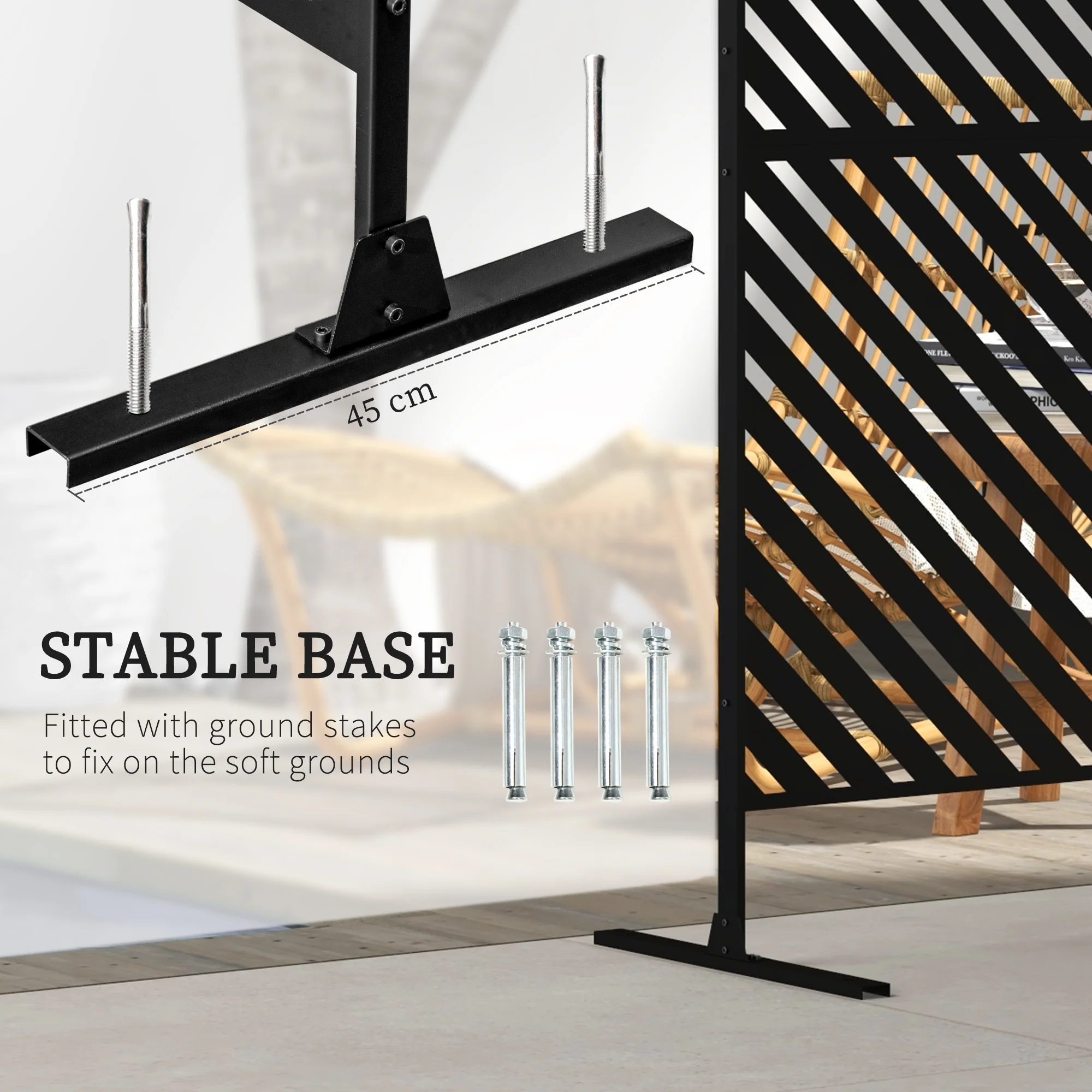 6.5FT Decorative Outdoor Divider, Metal Privacy Screen with Stand, Triangle Style, Black - Image 7