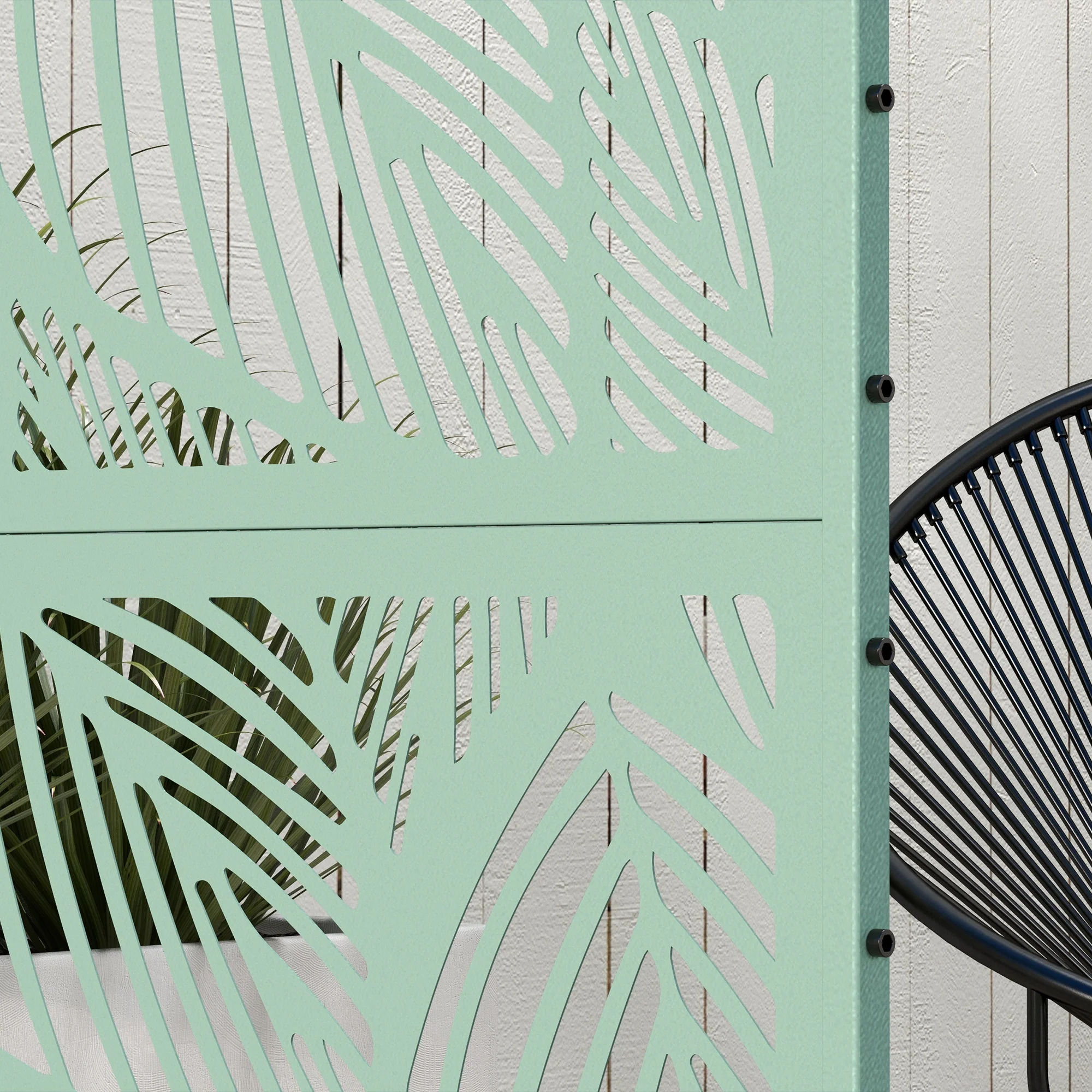 6.5FT Decorative Outdoor Divider, Metal Privacy Screen with Stand, Leaf Style, Light Green - Image 11