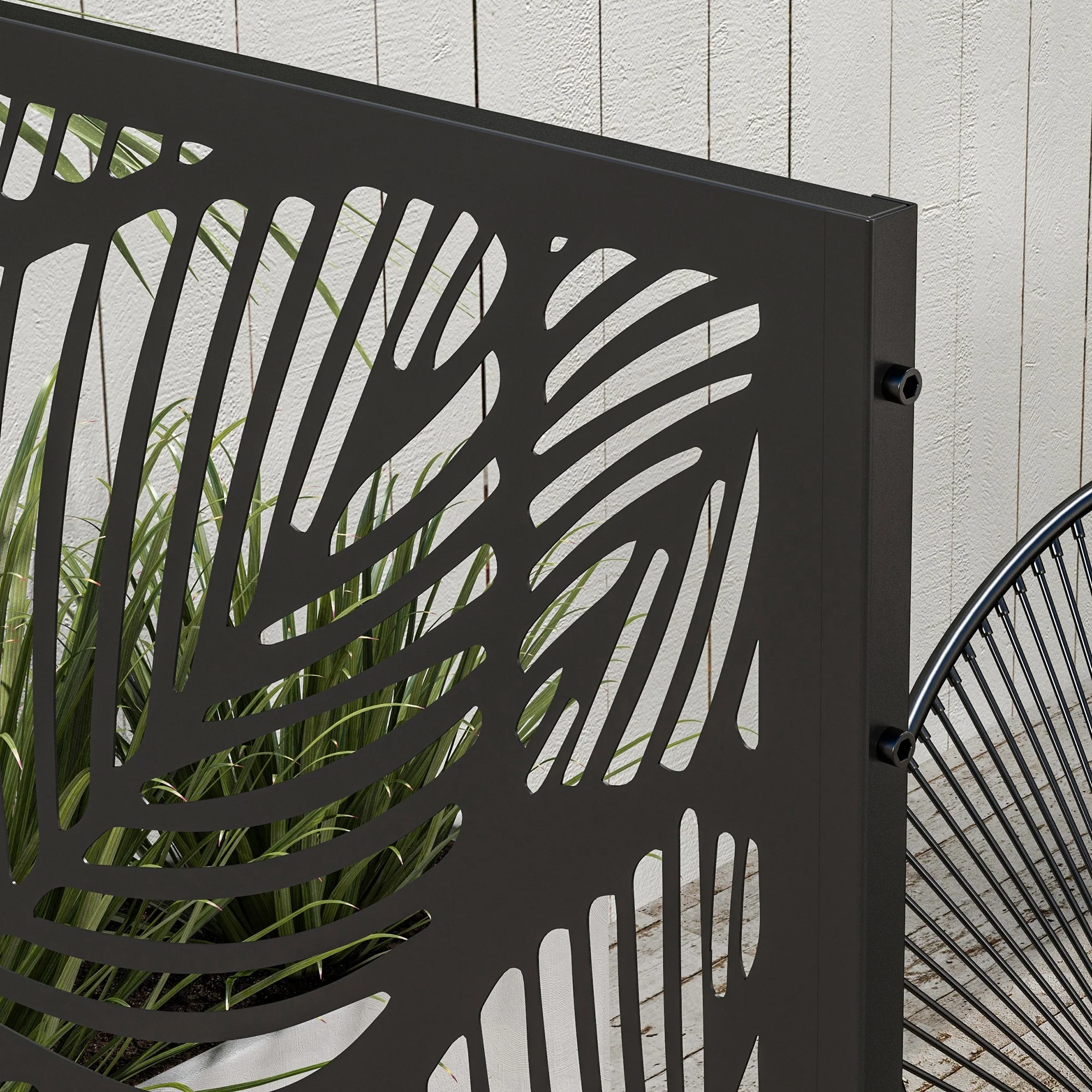 6.5FT Decorative Outdoor Divider, Metal Privacy Screen with Stand, Leaf Style, Black - Image 10