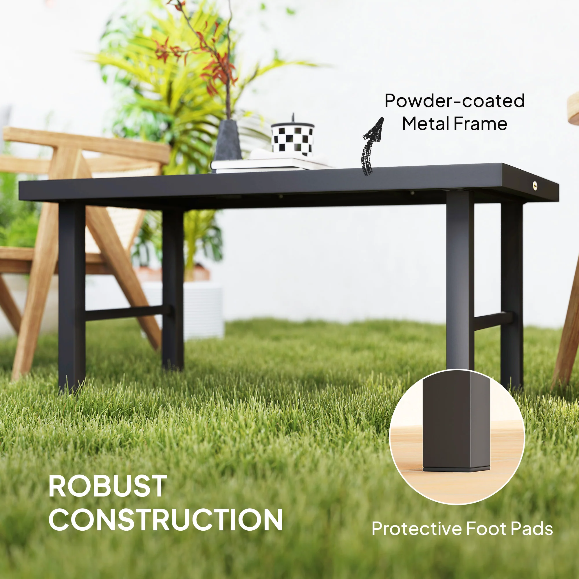 Outdoor Side Table with SPC Woodgrain Tabletop, Metal Patio Coffee Table, Distressed Grey - Image 7