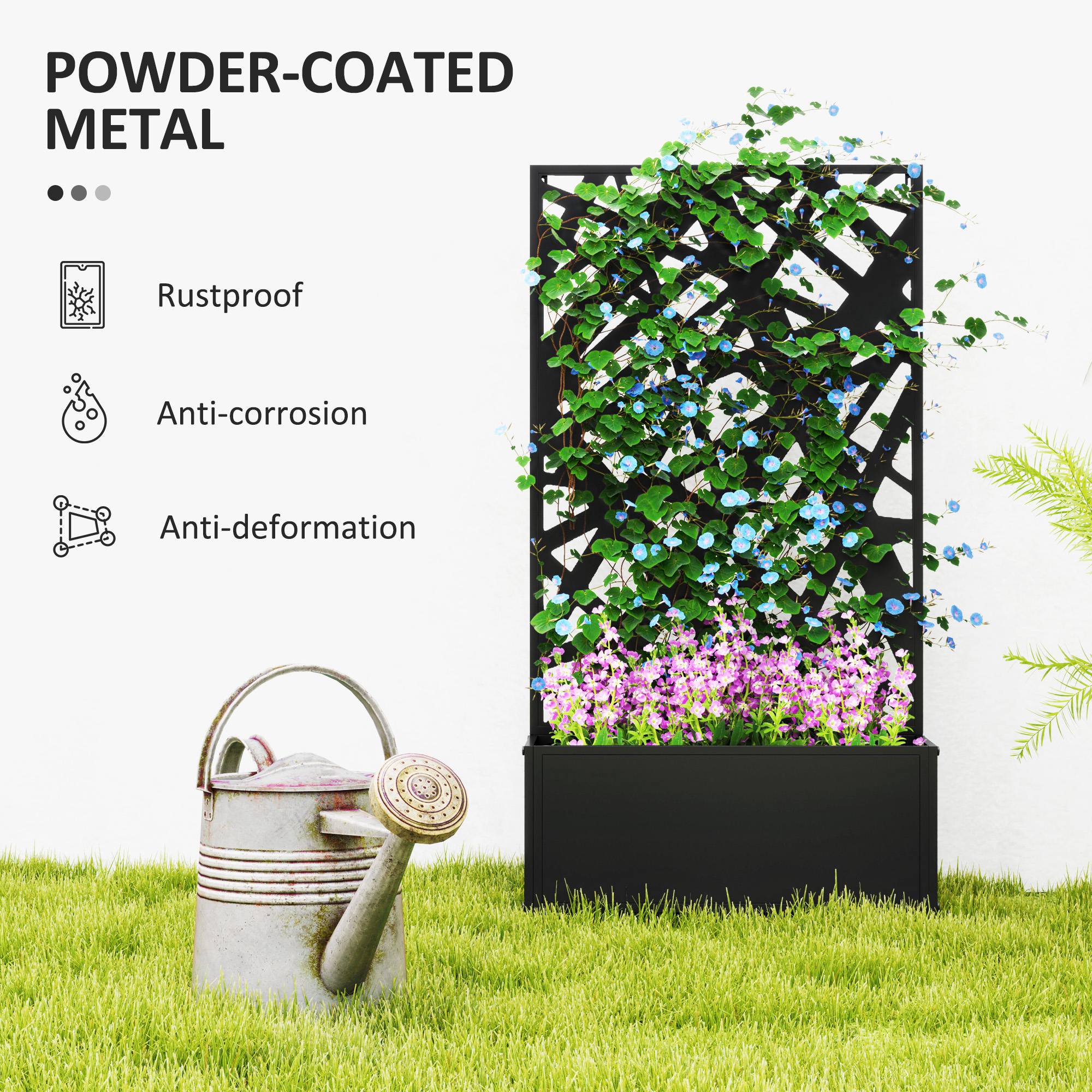 Metal Raised Garden Bed with Trellis for Climbing Plants, Freestanding or Wall Mounted Flower Bed with Privacy Panel, Irregular Line Cut-Outs Outdoor Planter Box for Garden, Patio, Balcony - Image 8