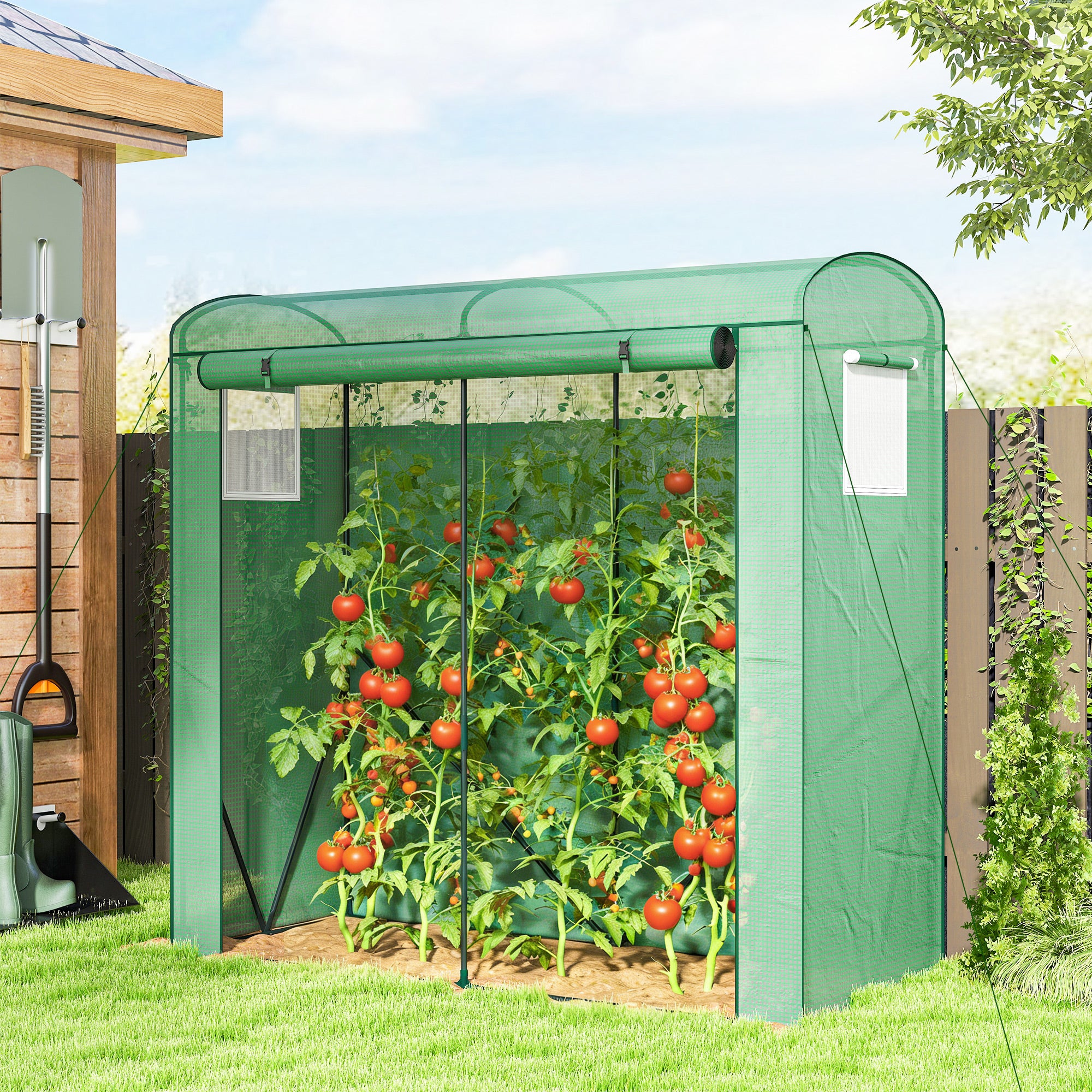 Mini Greenhouse, Portable Greenhouse with Roll-Up Door and 2 Mesh Windows, Small Green House with PE Cover for Garden Patio Lawn, 78.7" x 29.5" x 74", Green - Image 3