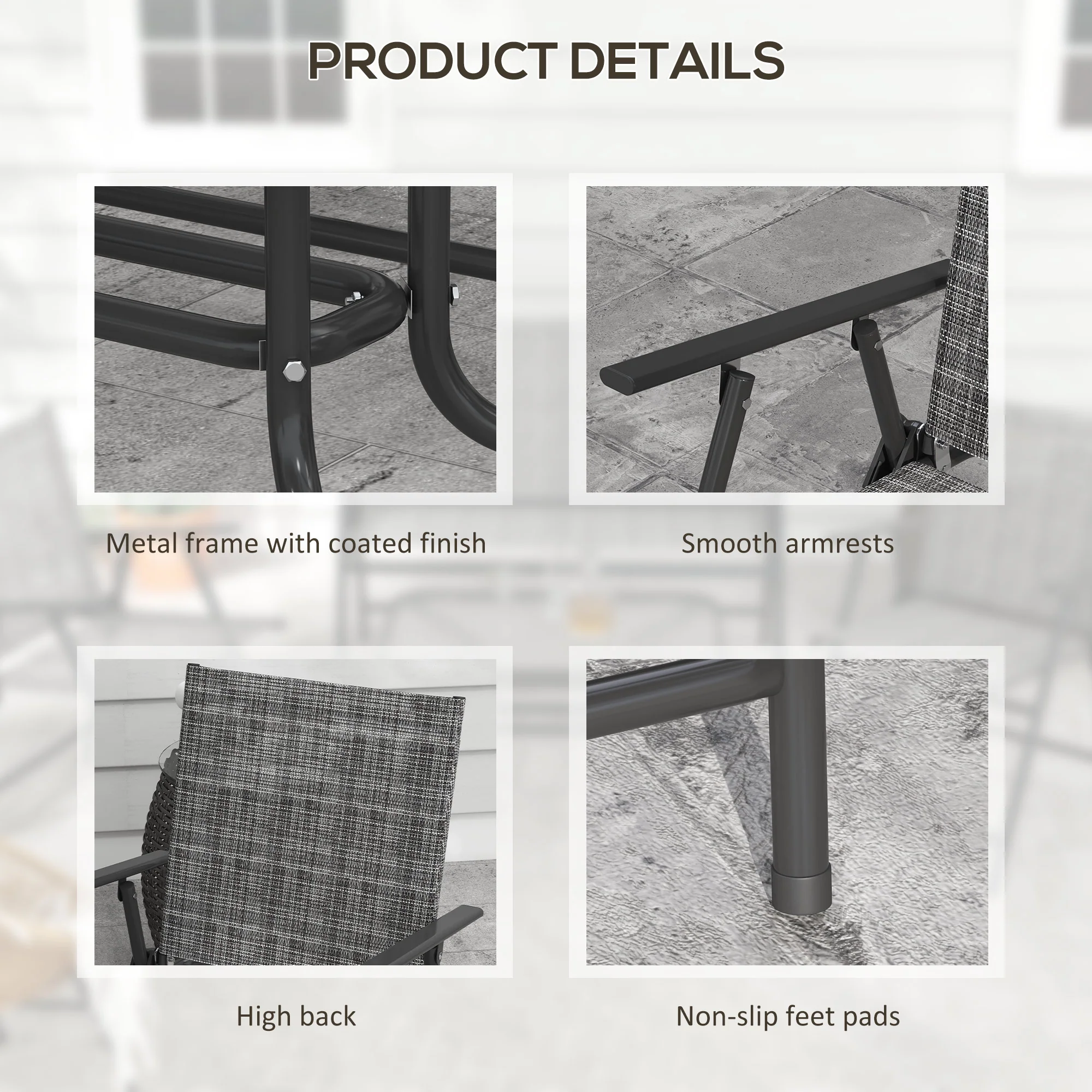 Outdoor?4 Pieces Patio Furniture Set with Breathable Mesh Fabric?Seat & Backrest,?Garden Set with Two Foldable Armchairs, a Loveseat &?Glass?Top?Table, Mixed Grey - Image 9