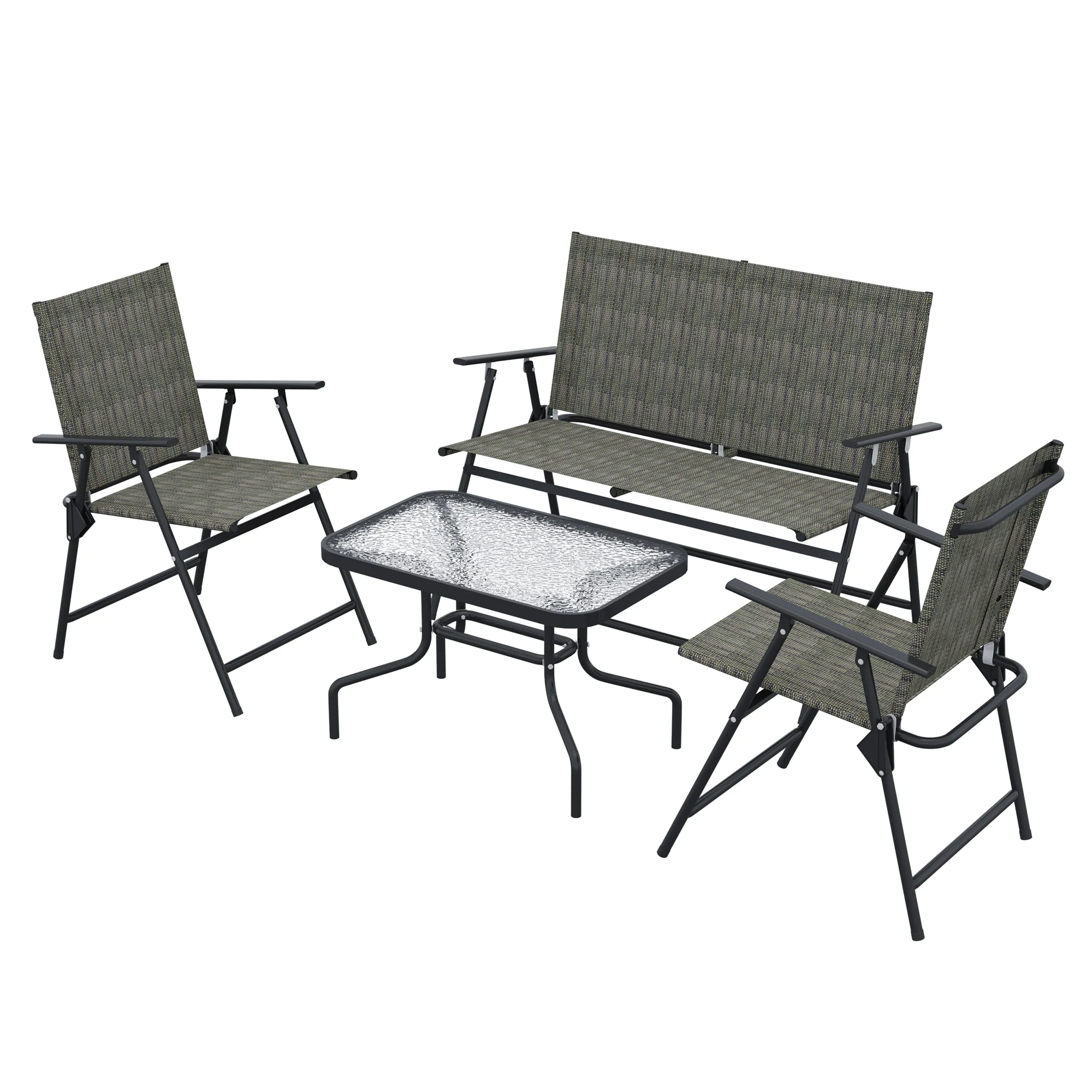 Outdoor?4 Pieces Patio Furniture Set with Breathable Mesh Fabric?Seat & Backrest,?Garden Set with Two Foldable Armchairs, a Loveseat &?Glass?Top?Table, Mixed Brown - Image 2