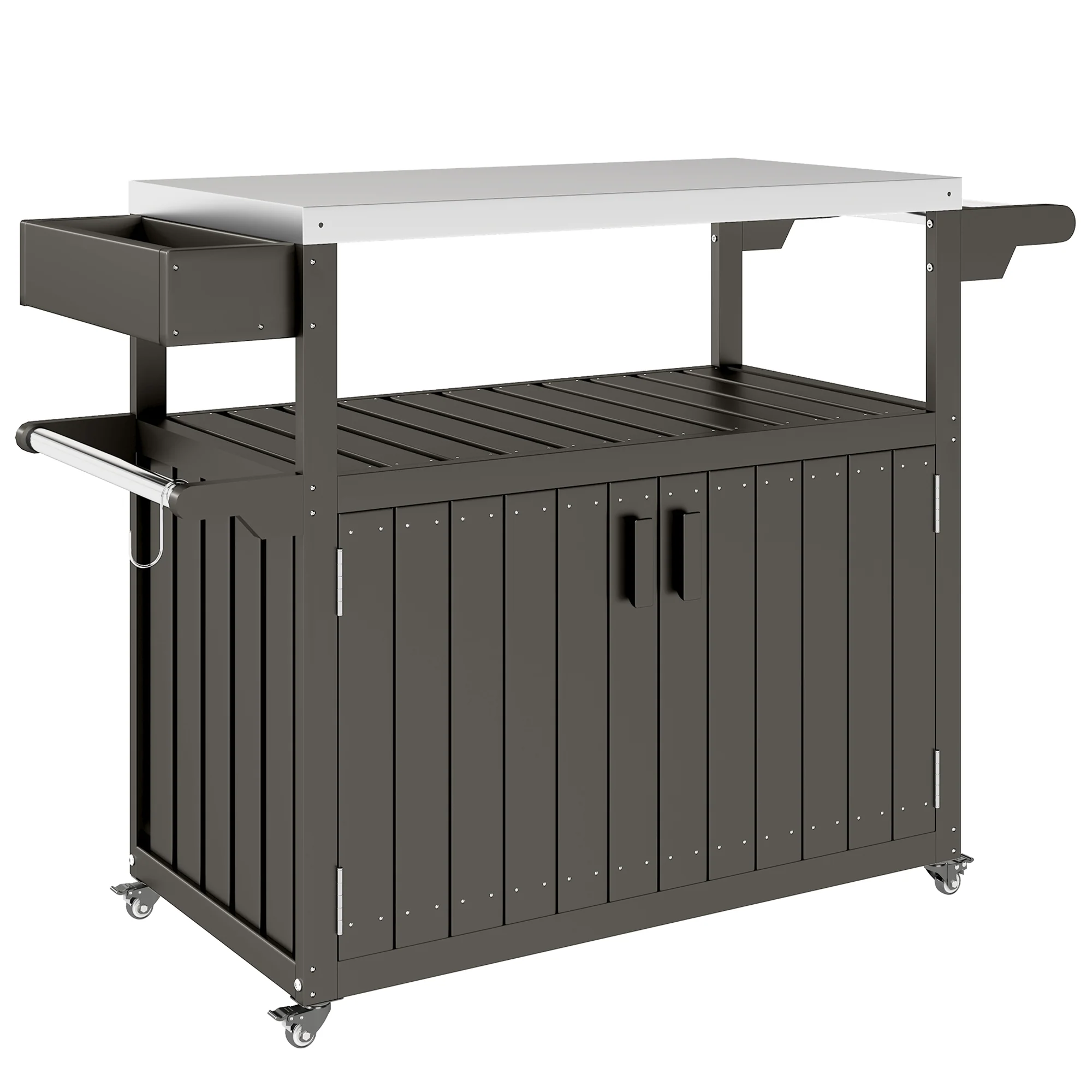 Outdoor Bar Cart with Stainless Steel Top & Wheels, Dark Grey - Image 12