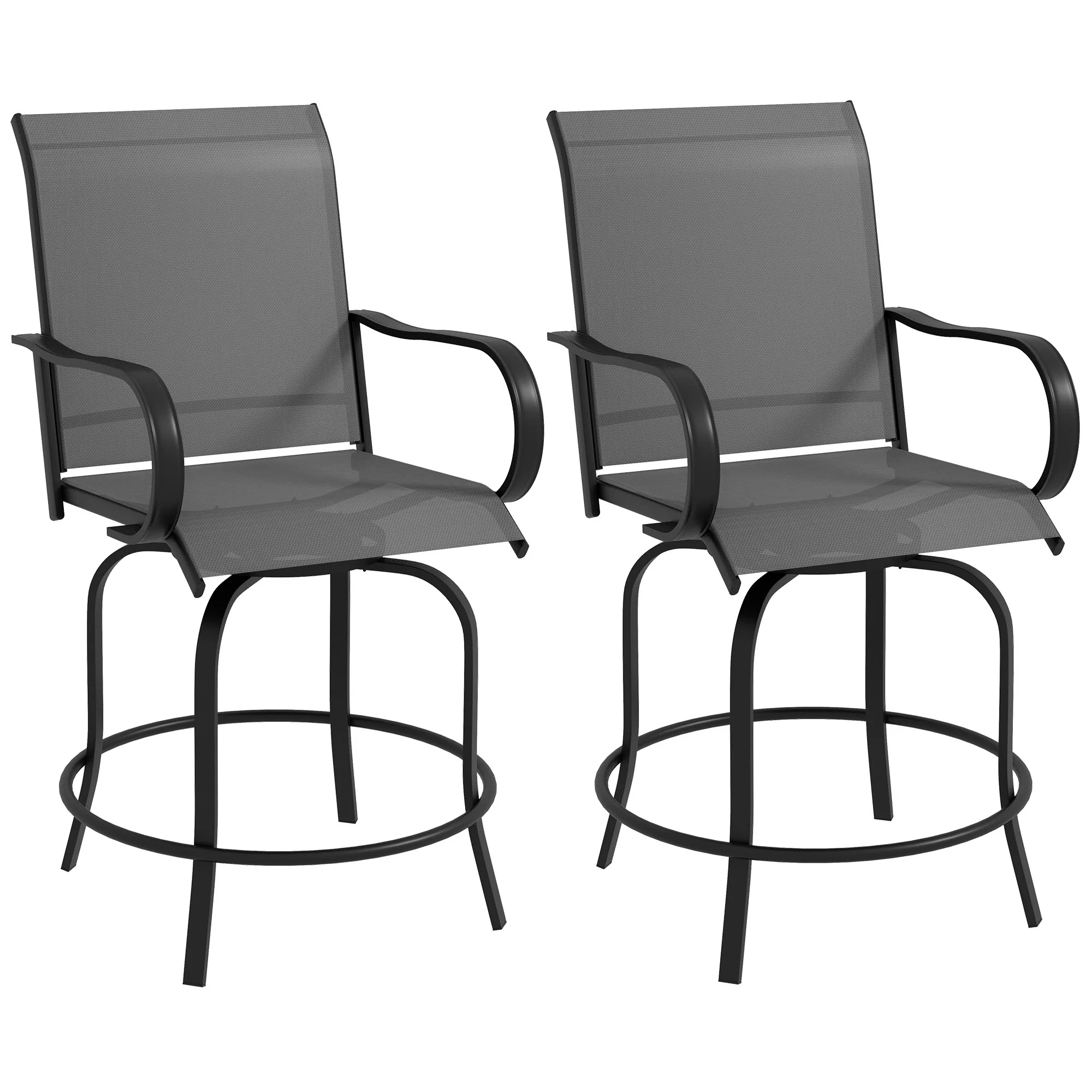 2 Pieces Outdoor Bar Stools, 360° Swivel Bar Height Chairs, 26.8" x 29.5" x 48.4", Grey - Image 2