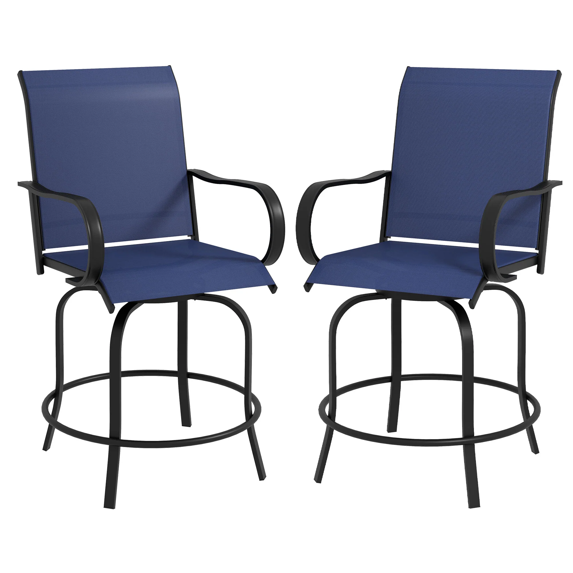 Outdoor Bar Stools with Armrests, Set of 2 360° Swivel Bar Height Patio Chairs with High-Density Mesh Fabric, Steel Frame Dining Chairs for Balcony, Poolside, Backyard, Navy Blue - Image 12