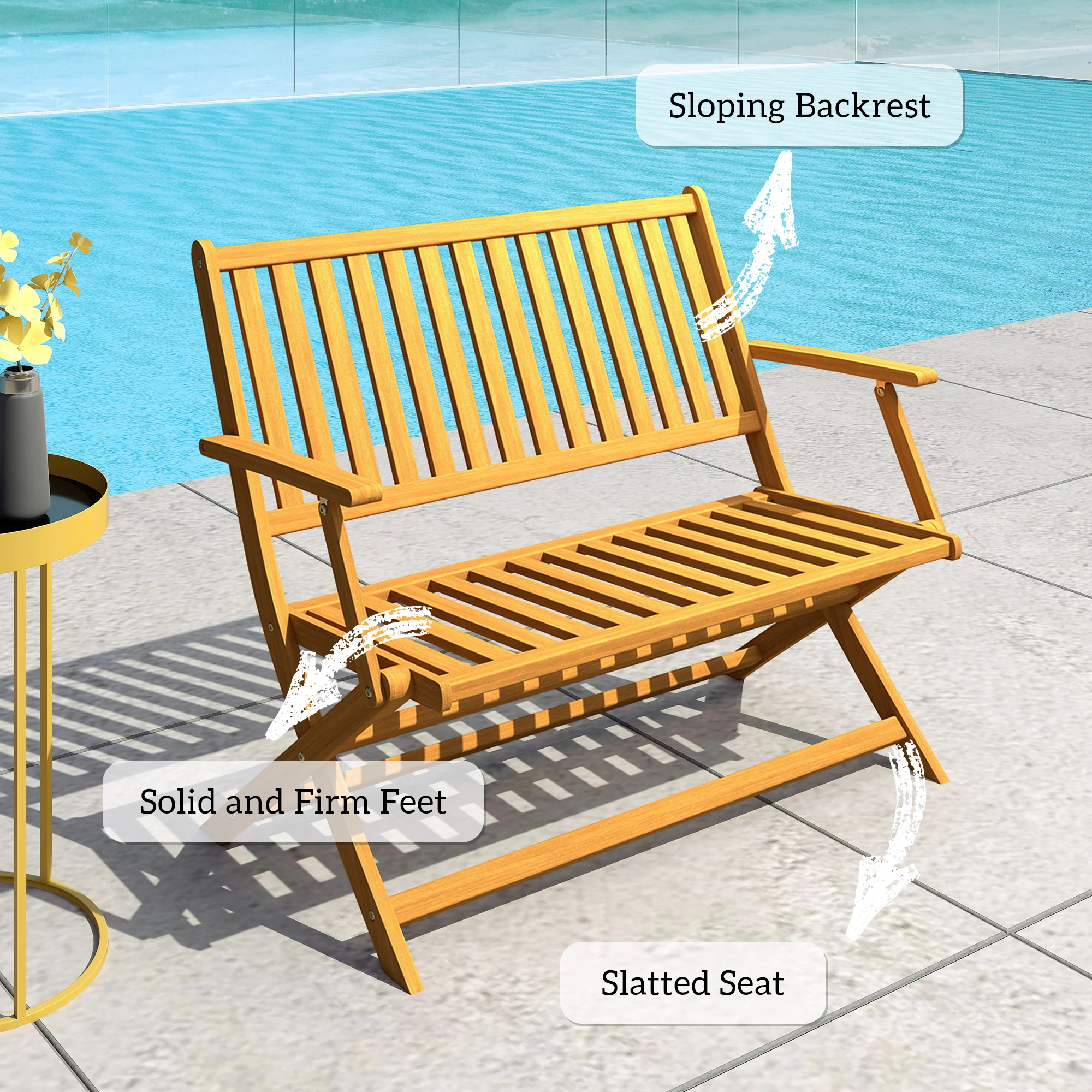 46.5" Foldable Wood Outdoor Bench with Backrest and Armrests for Patio, Porch, Teak - Image 9