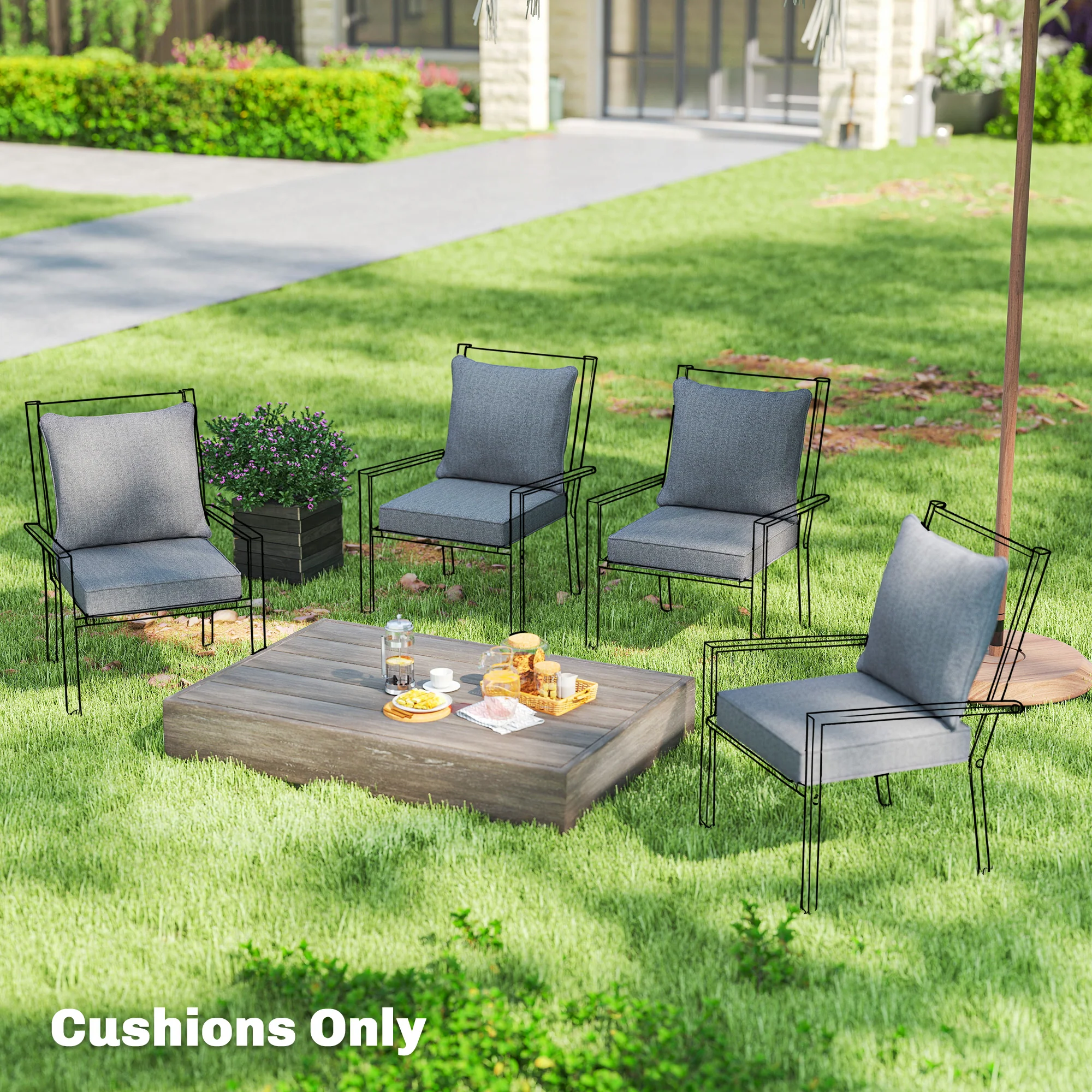 Outdoor Chair Cushions Set of 4, Fade Resistant Patio Chair Cushions for Outdoor Furniture, 24" x 24", Grey - Image 10
