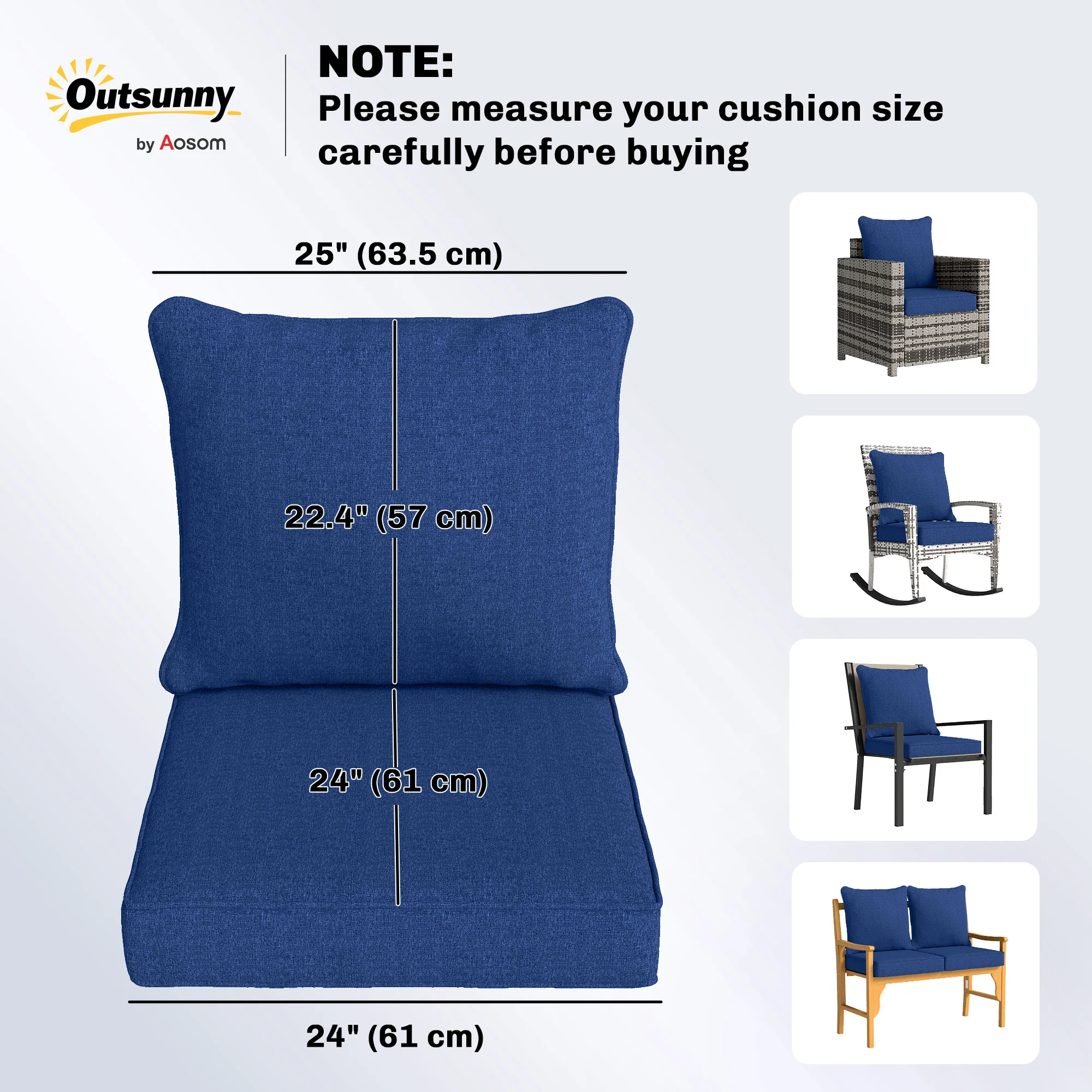 Outdoor Chair Cushions Set of 4, Fade Resistant Patio Chair Cushions for Outdoor Furniture, 24" x 24", Navy Blue - Image 5