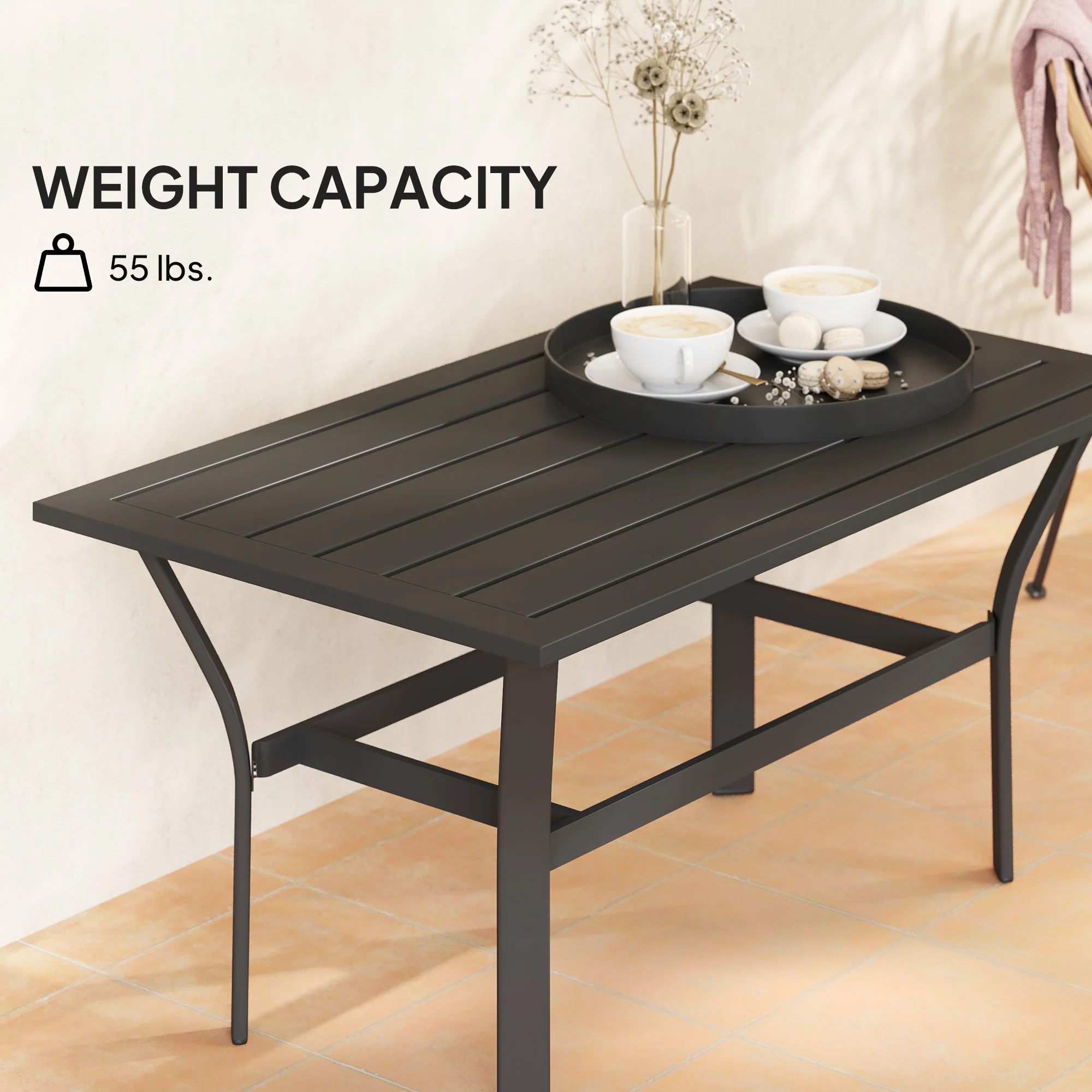 Outdoor Coffee Table, All-Weather Rectangle Metal Patio Coffee Table with Slatted Tabletop for Outside, Patio, Garden, Balcony, Backyard, Black - Image 8