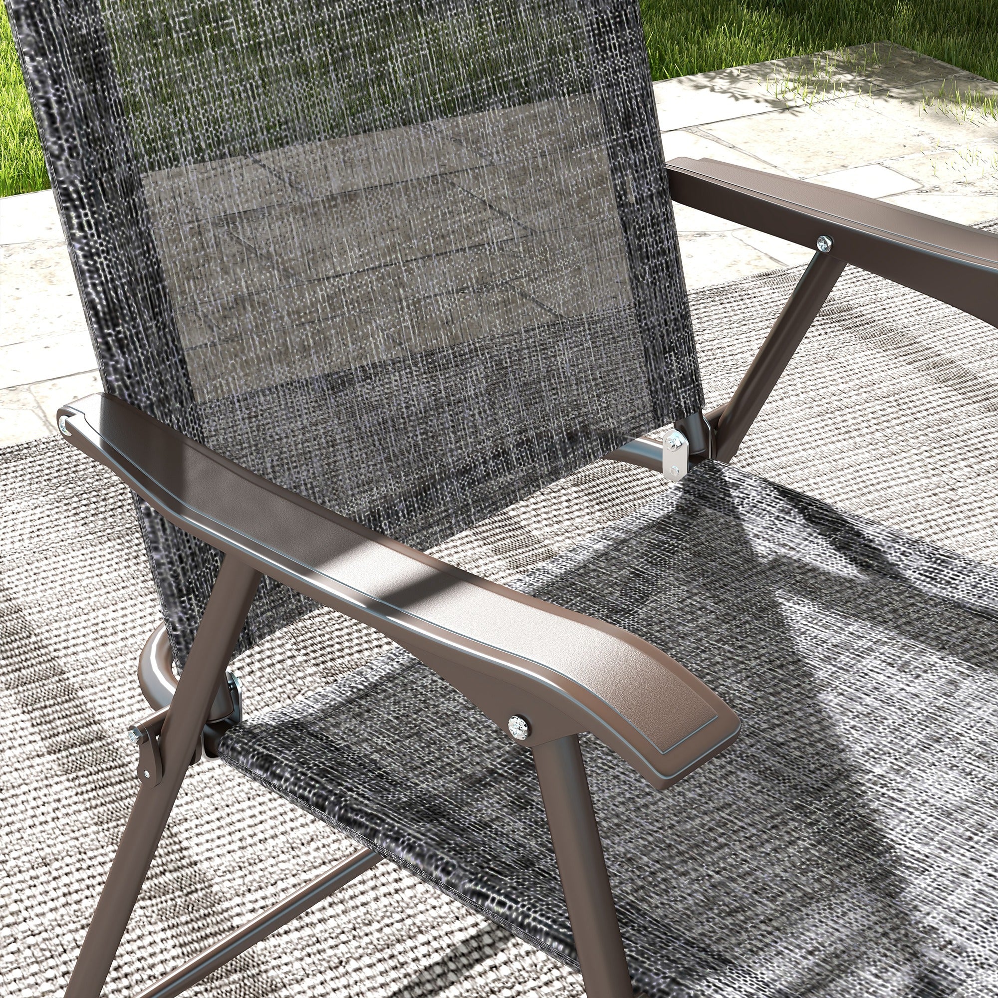 2 Pieces Folding Patio Camping Chairs Set with Armrest & Mesh Fabric Seat for Porch, Grey - Image 10