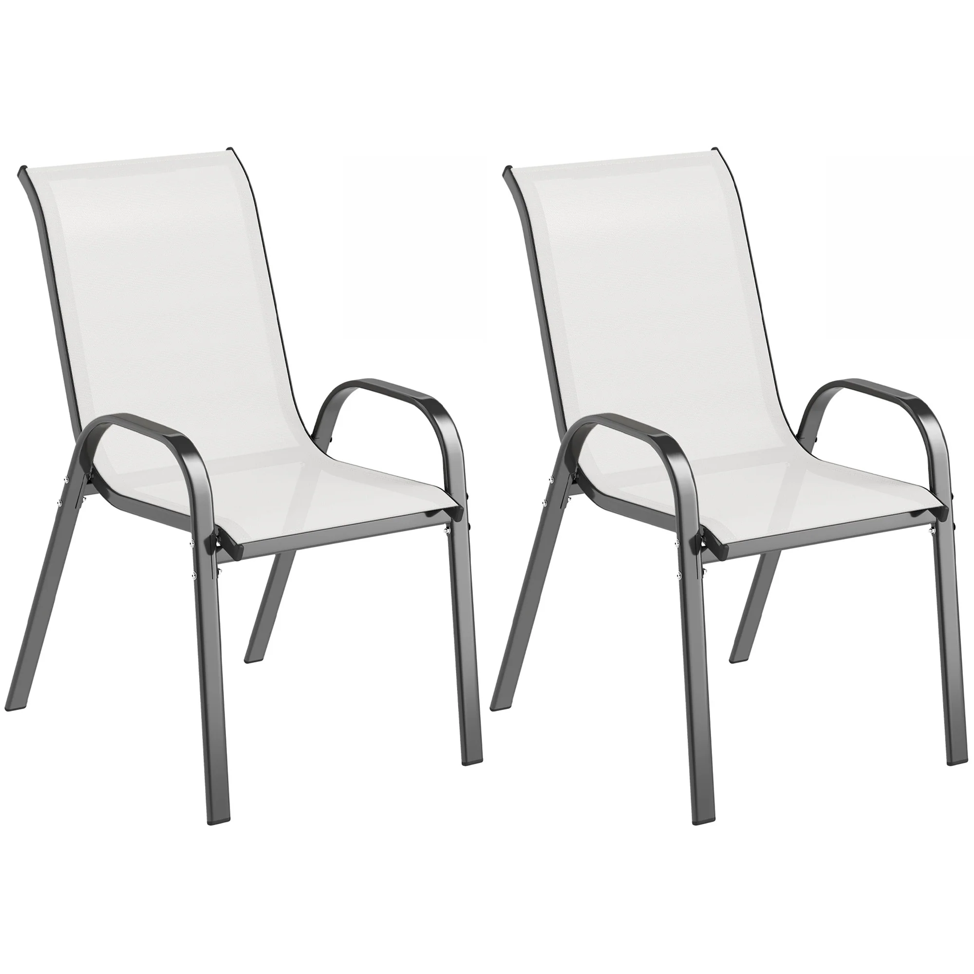 Set of 2 Outdoor Stackable Chairs with High Back & Breathable Mesh Seat, Light Grey - Image 12