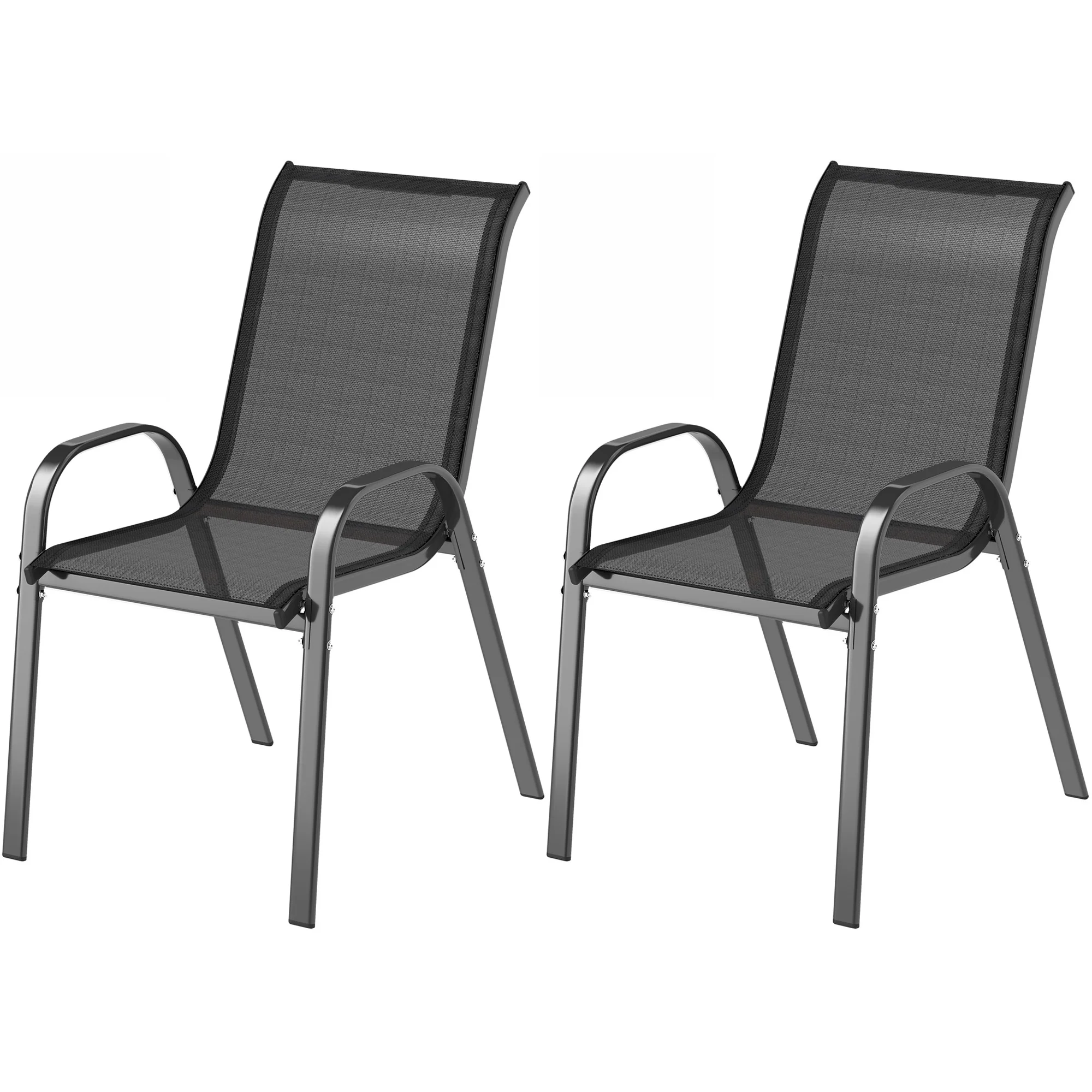 Set of 2 Outdoor Stackable Chairs with High Back & Breathable Mesh Seat, Black - Image 2