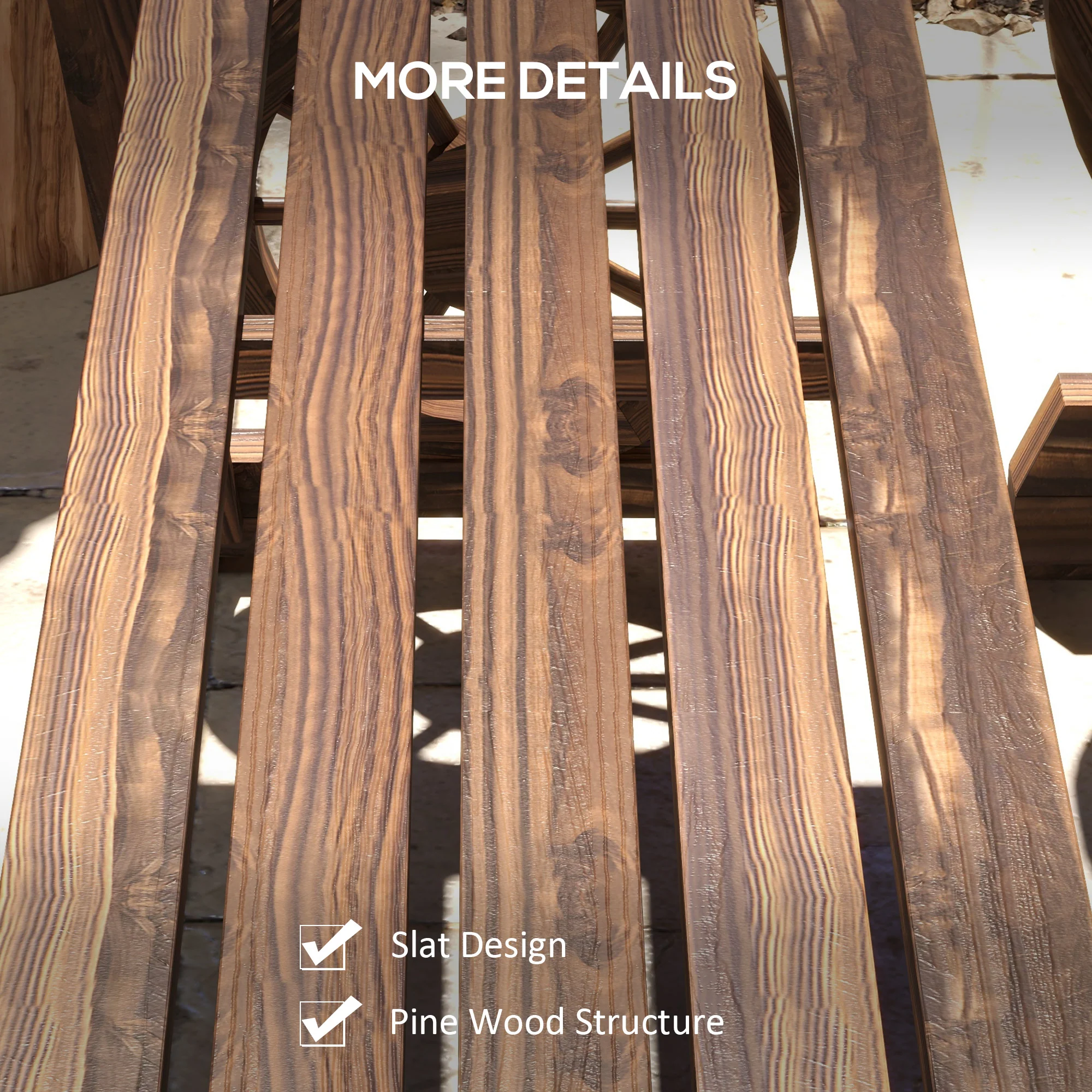 3PC Outdoor Wooden Table & Chairs for 4, Carriage Wheels Patio Set for Porch, Carbonized - Image 8