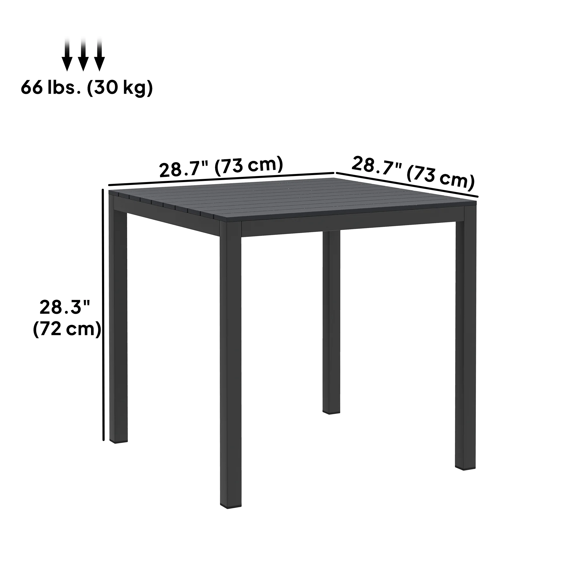 Square Outdoor Dining Table for 4 with Aluminum Steel Frame & Wood Grain Top, Black - Image 5