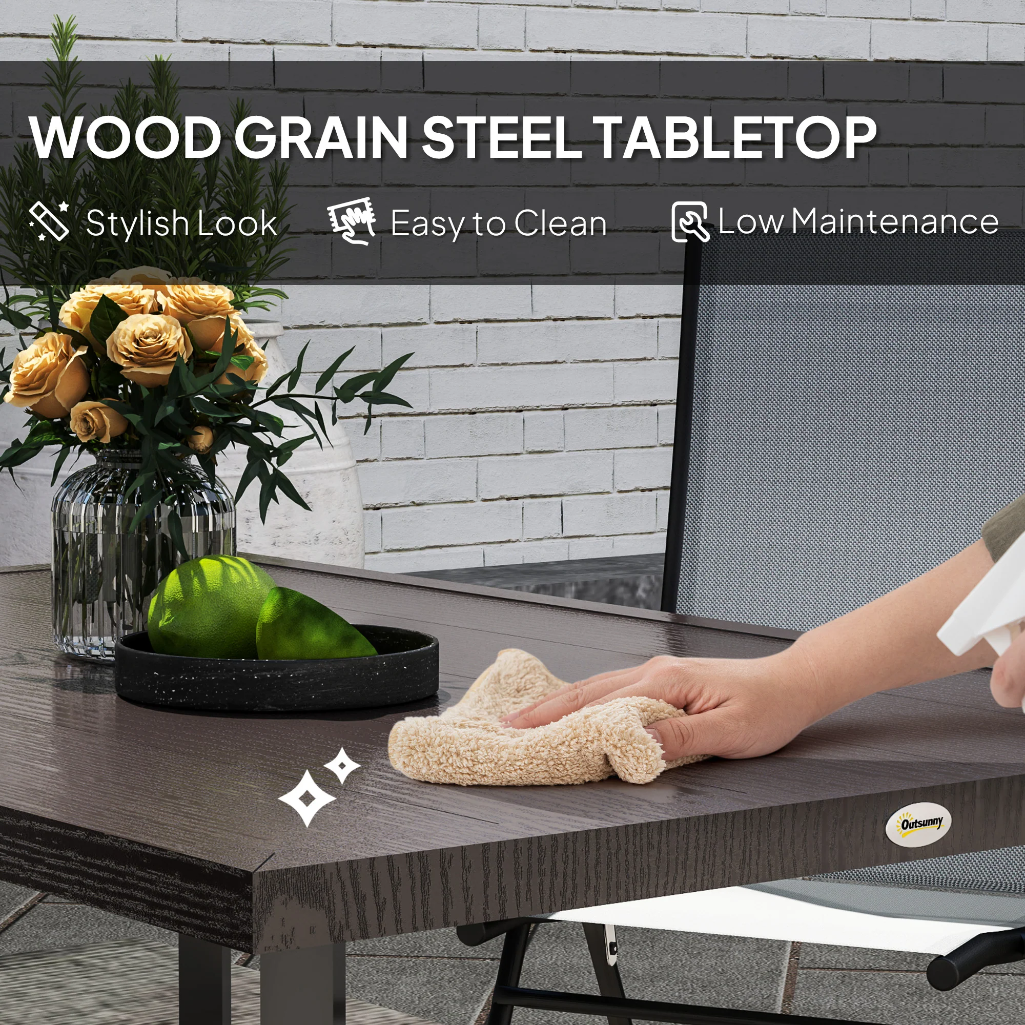 Outdoor Dining Table with 2.1" Umbrella Hole for 6, Rectangle Steel Table, Dark Brown - Image 8