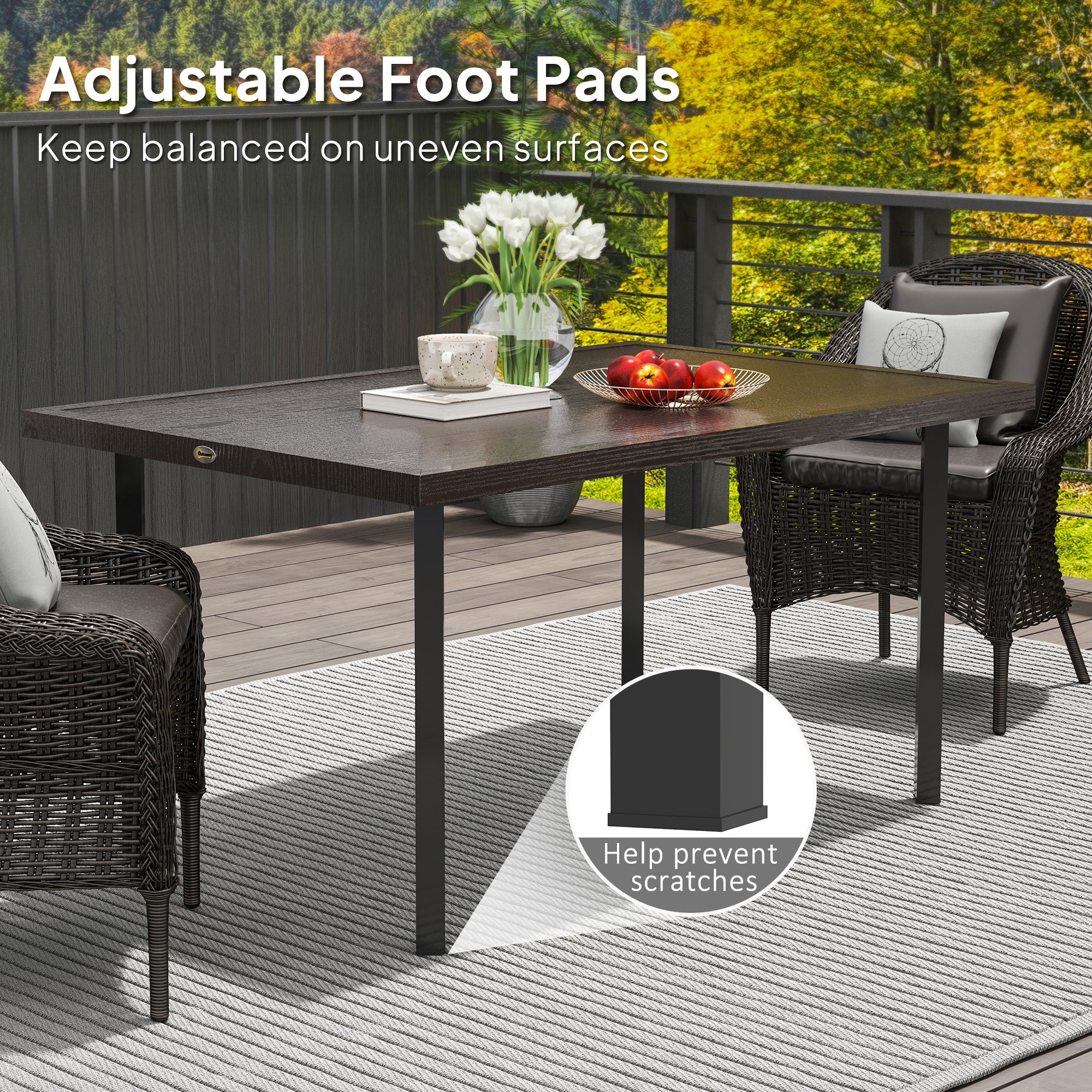 Outdoor Dining Table with 2.1" Umbrella Hole for 6, Rectangle Steel Table, Dark Brown - Image 9