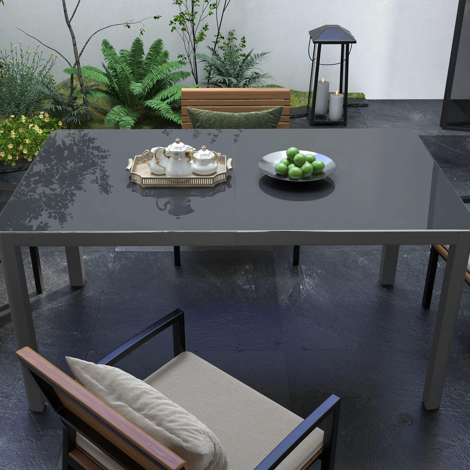Outdoor Dining Table for 6, Tempered Glass Top and Aluminium Frame, Garden Table for Balcony, Porch, Terrace, 150cm x 88cm, Grey - Image 11