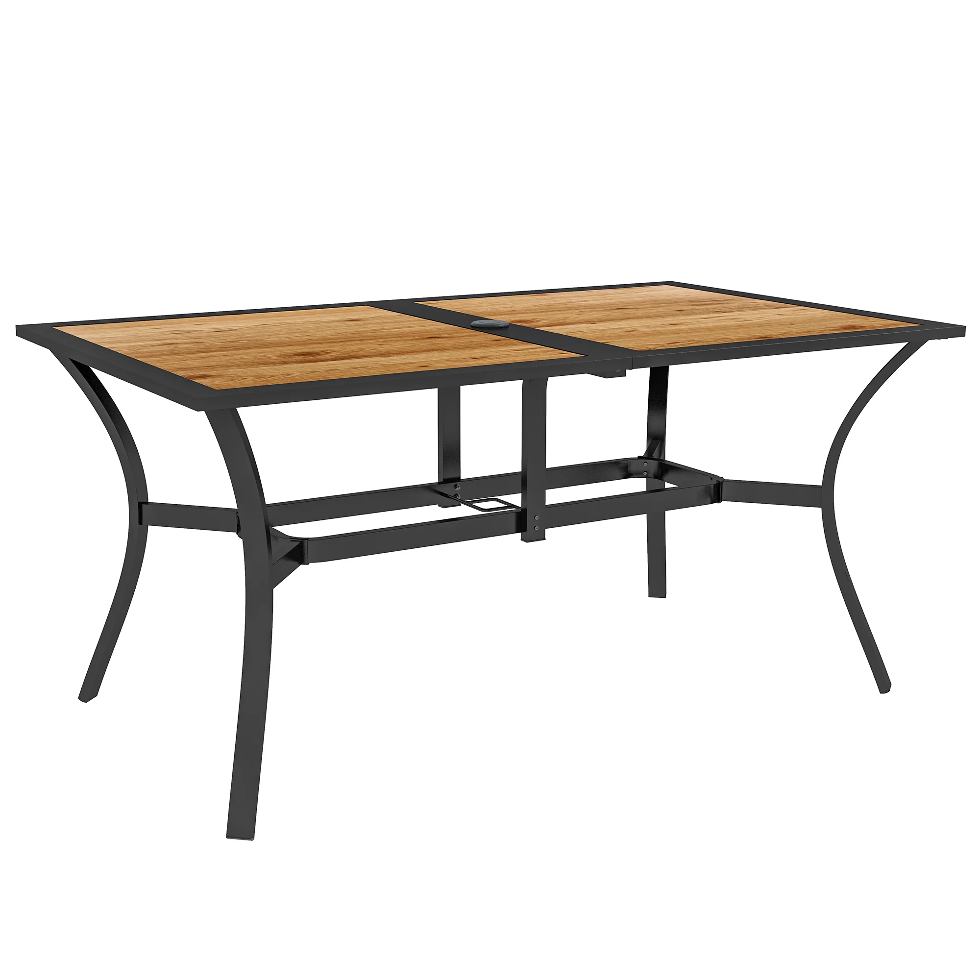 Patio Table with Umbrella Hole for 6 People, Outdoor Dining Table, 59" x 35", Brown - Image 12