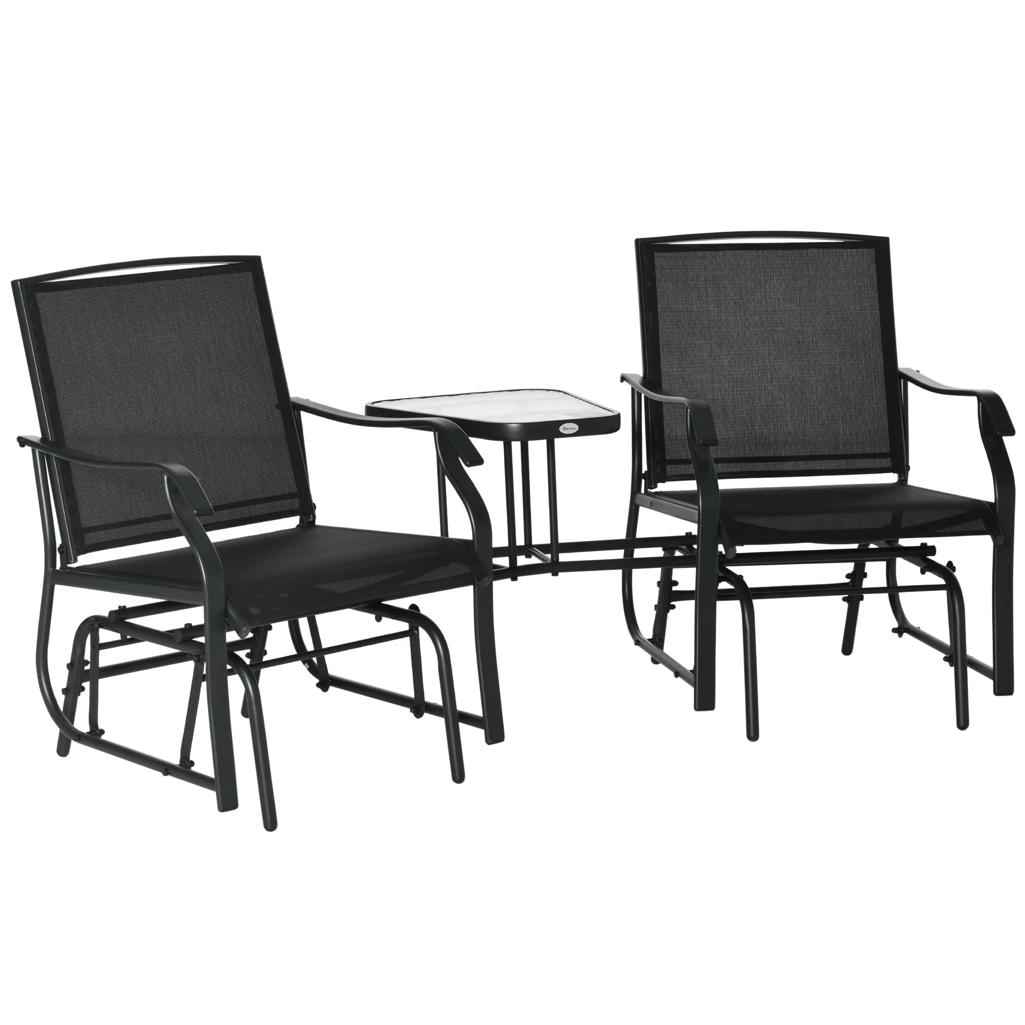 Outdoor Double Glider Rocking Chairs with Glass Top Middle Table for Garden, Patio, Black - Image 12