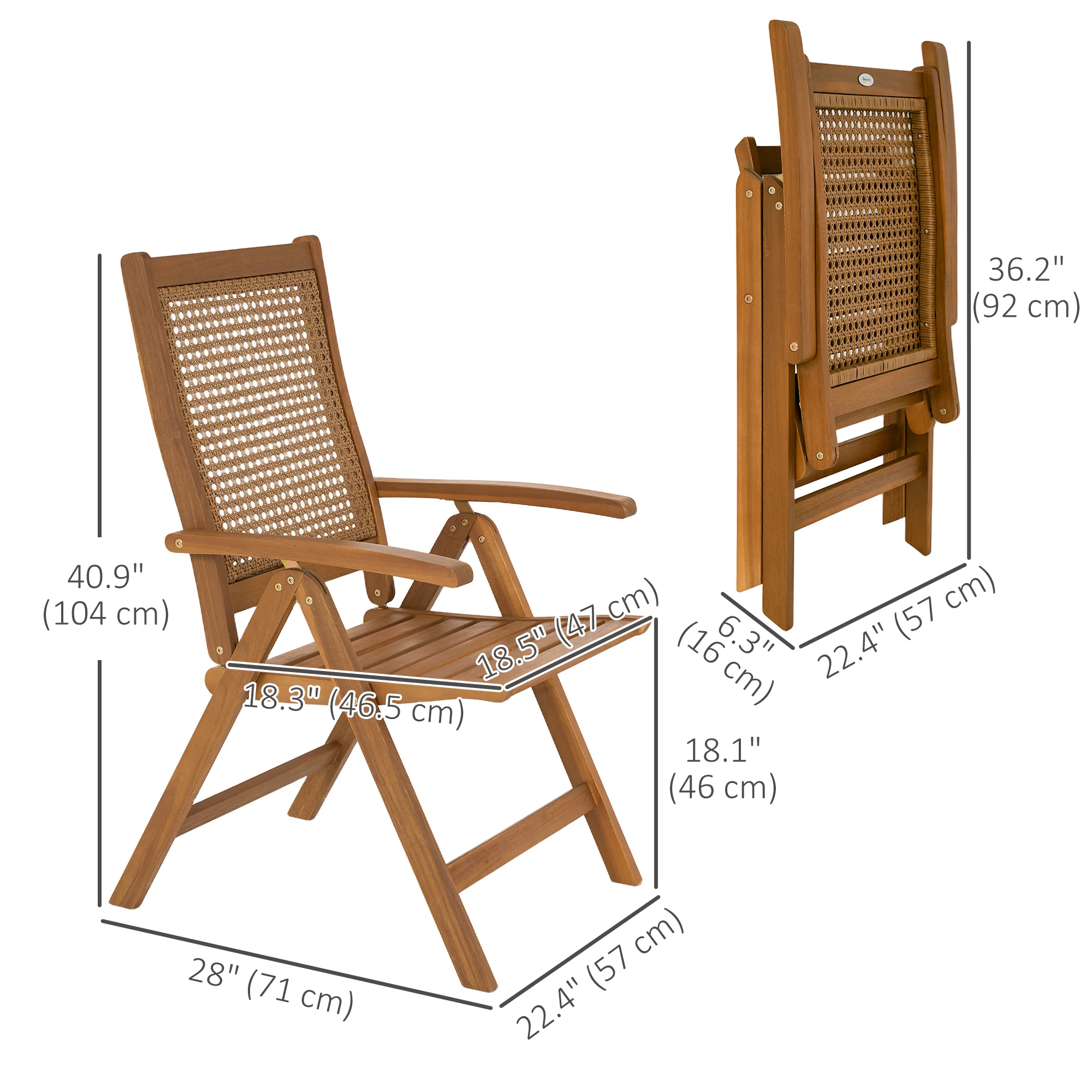Outdoor Folding Chair with Adjustable Back, Wood Camping Chair with Slatted Seat, Teak - Image 5
