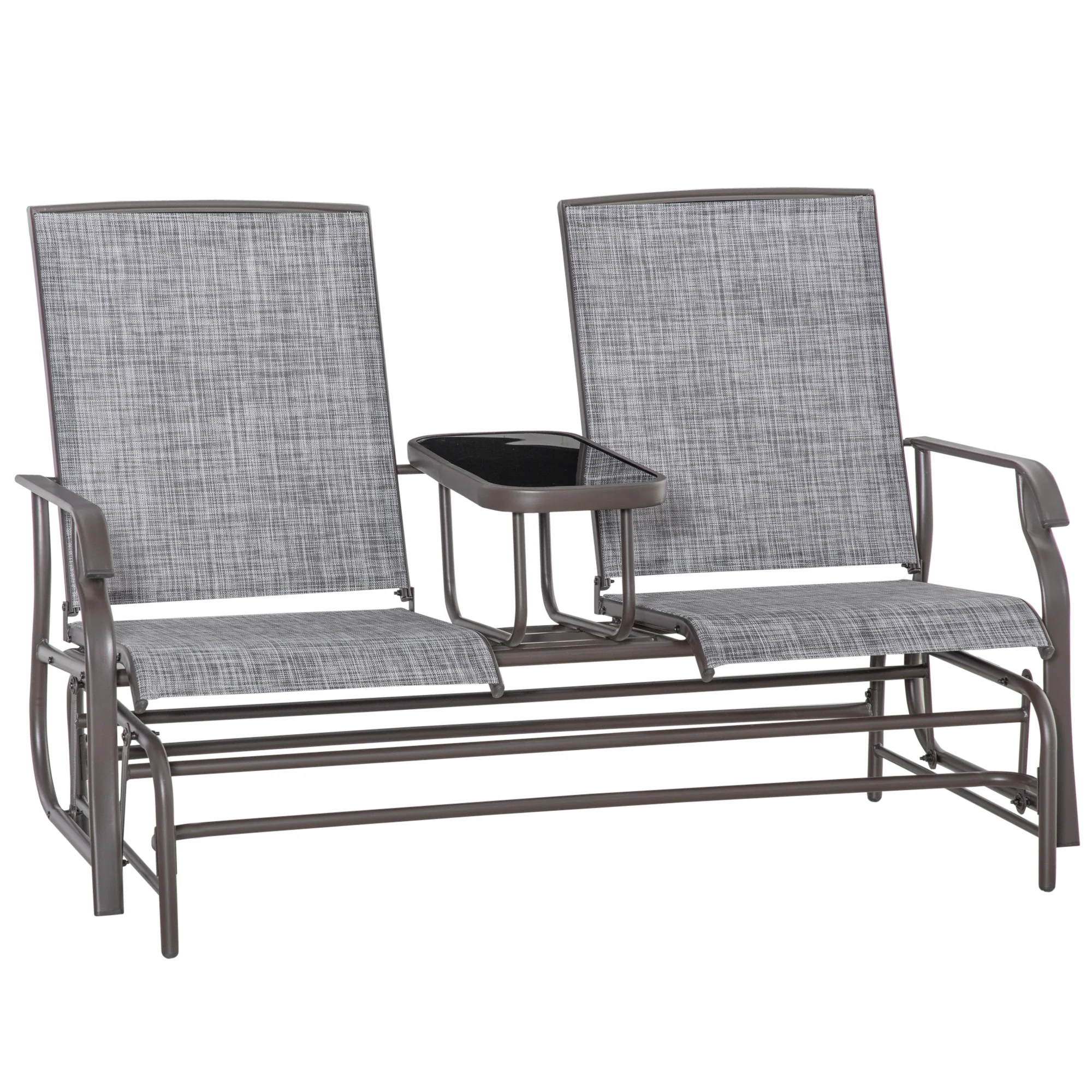 Patio Glider Rocking Chair 2 Person Outdoor Loveseat Rocker Garden Furniture Bench, Grey - Image 12
