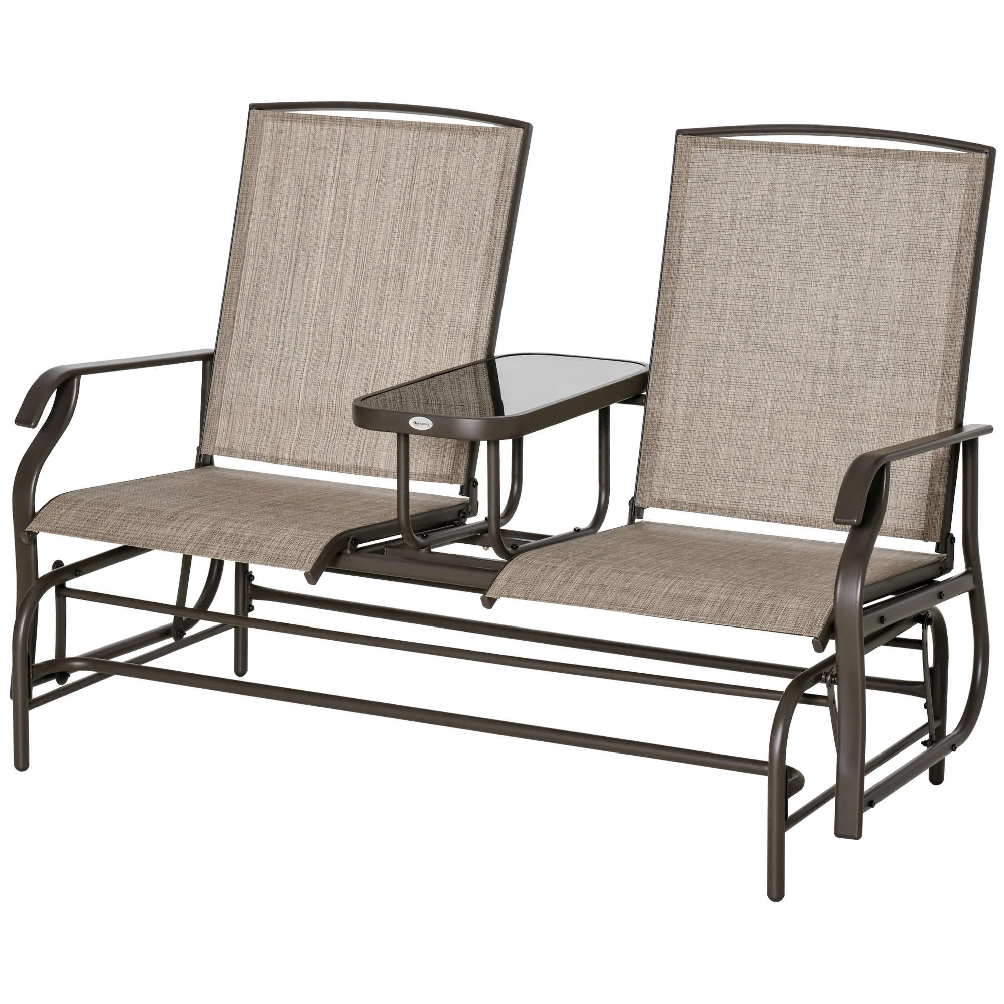 Patio Glider Rocking Chair 2 Person Outdoor Loveseat Rocker Garden Furniture Bench, Flaxen - Image 2