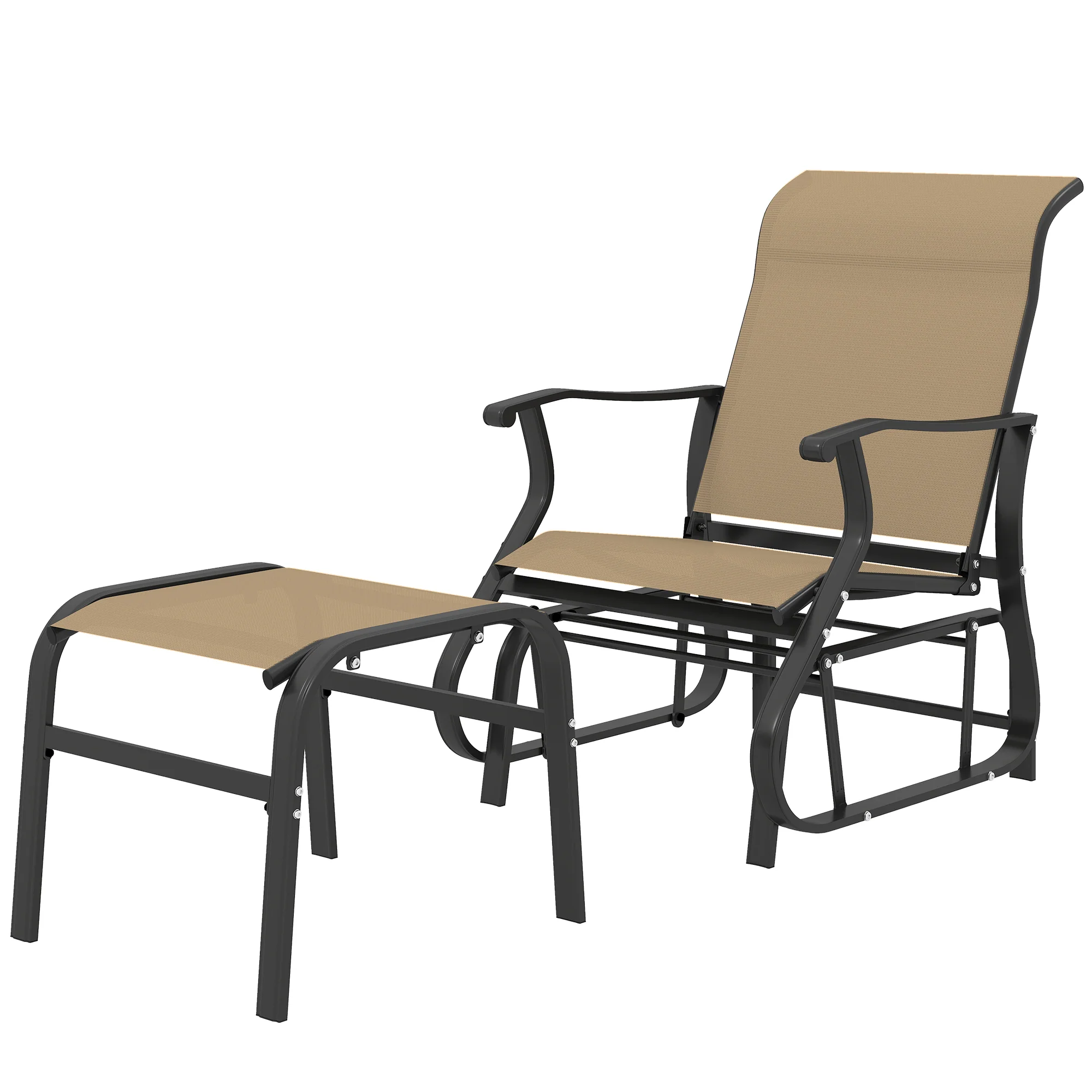 Outdoor Glider Chair with Ottoman, Patio Glider Set with 24.4" High Back, 22" Wide Seat, 2-Piece Outdoor Lounge Set with All-Weather Breathable Mesh for Porch, Garden, Backyard, Tan - Image 2