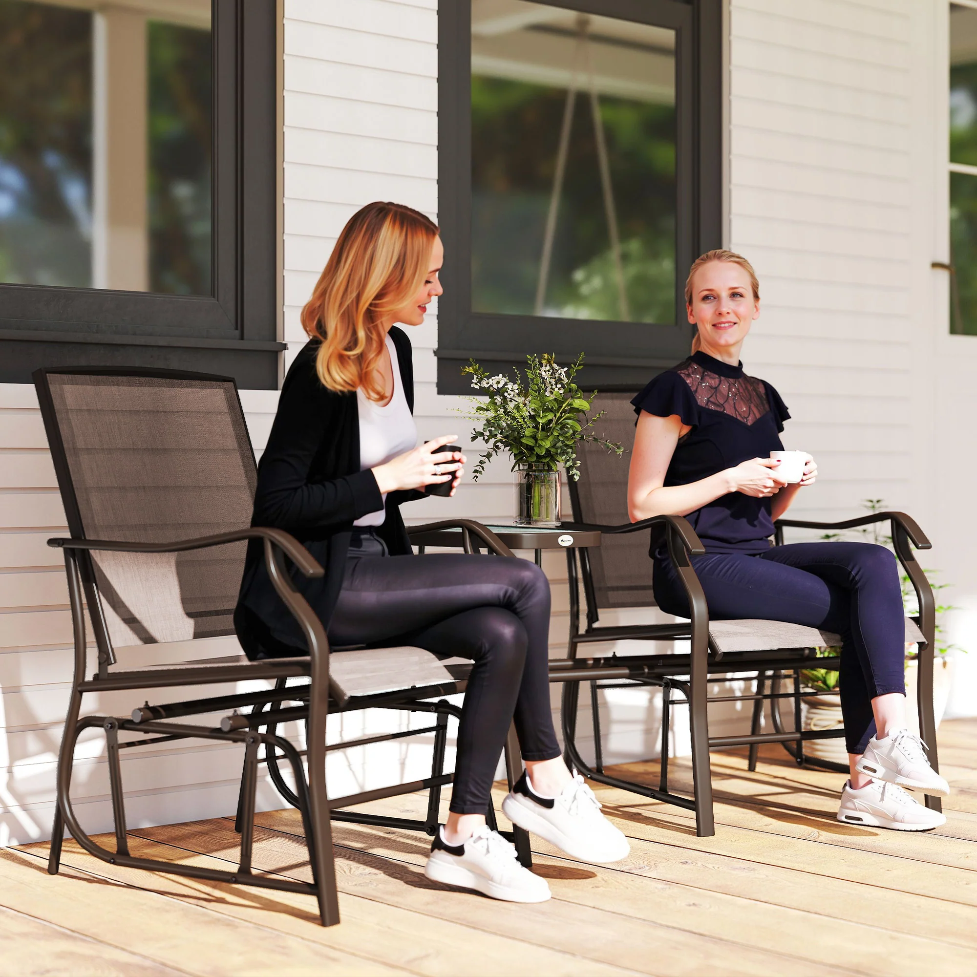 Outdoor Glider Chairs with Coffee Table for Backyard, Garden, and Porch, Coffee Brown - Image 3