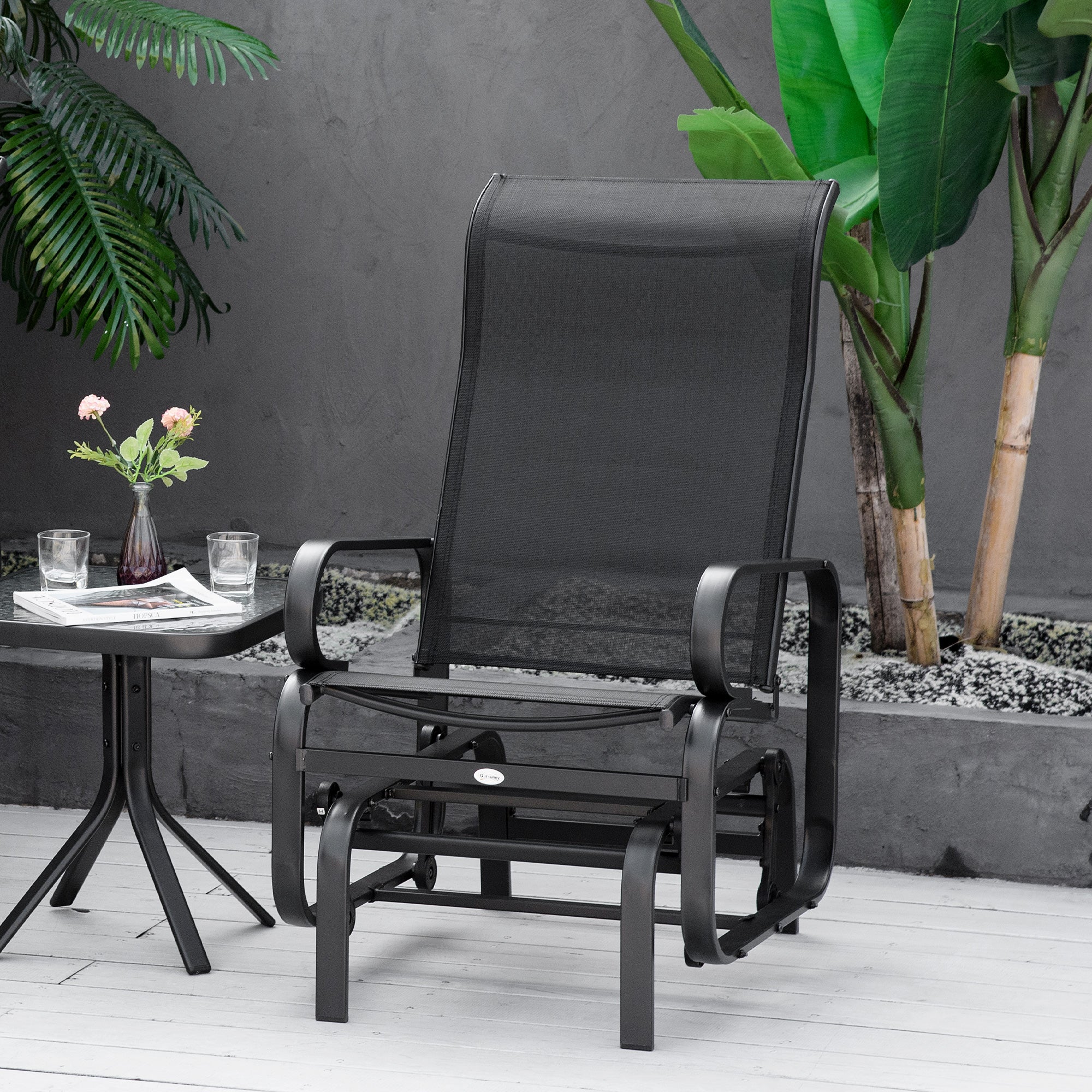 Outdoor Glider Rocker with Metal Frame, Gliding Swing Chair for Garden, Patio, Black - Image 4
