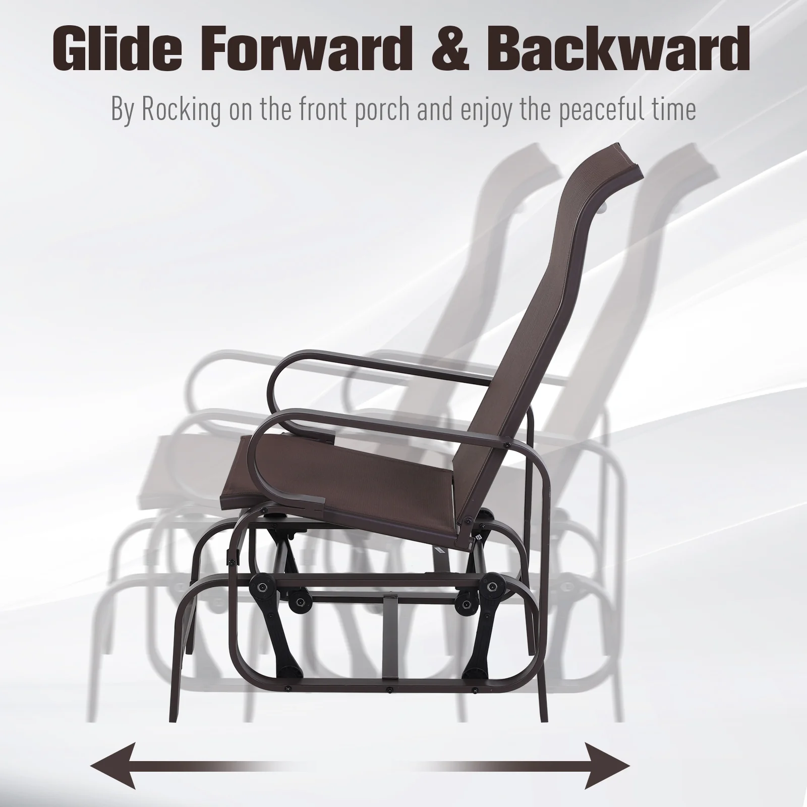 Outdoor Glider Rocker with Metal Frame, Gliding Swing Chair for Garden, Patio, Brown - Image 9