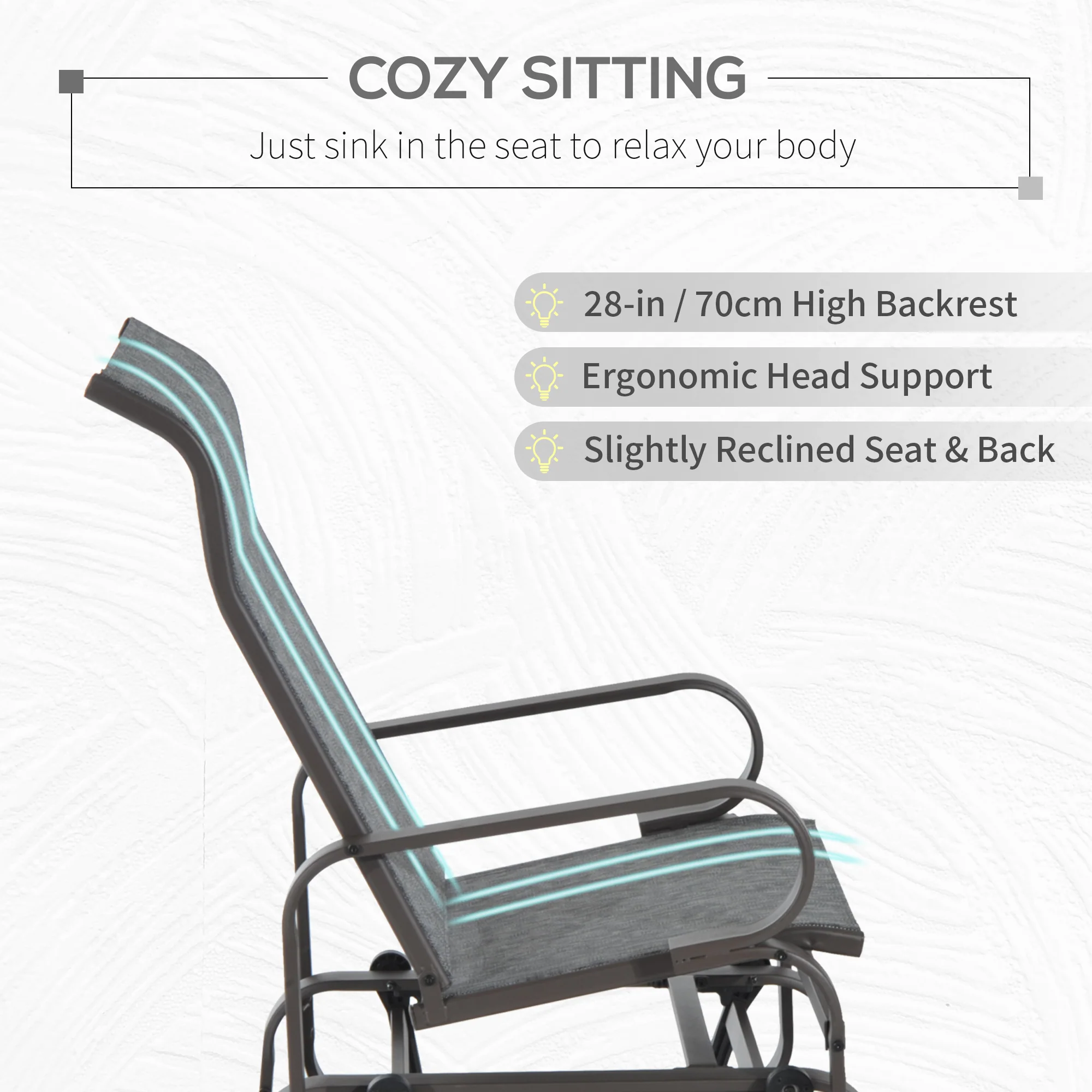 Outdoor Glider Rocker with Metal Frame, Gliding Swing Chair for Garden, Patio, Grey - Image 7