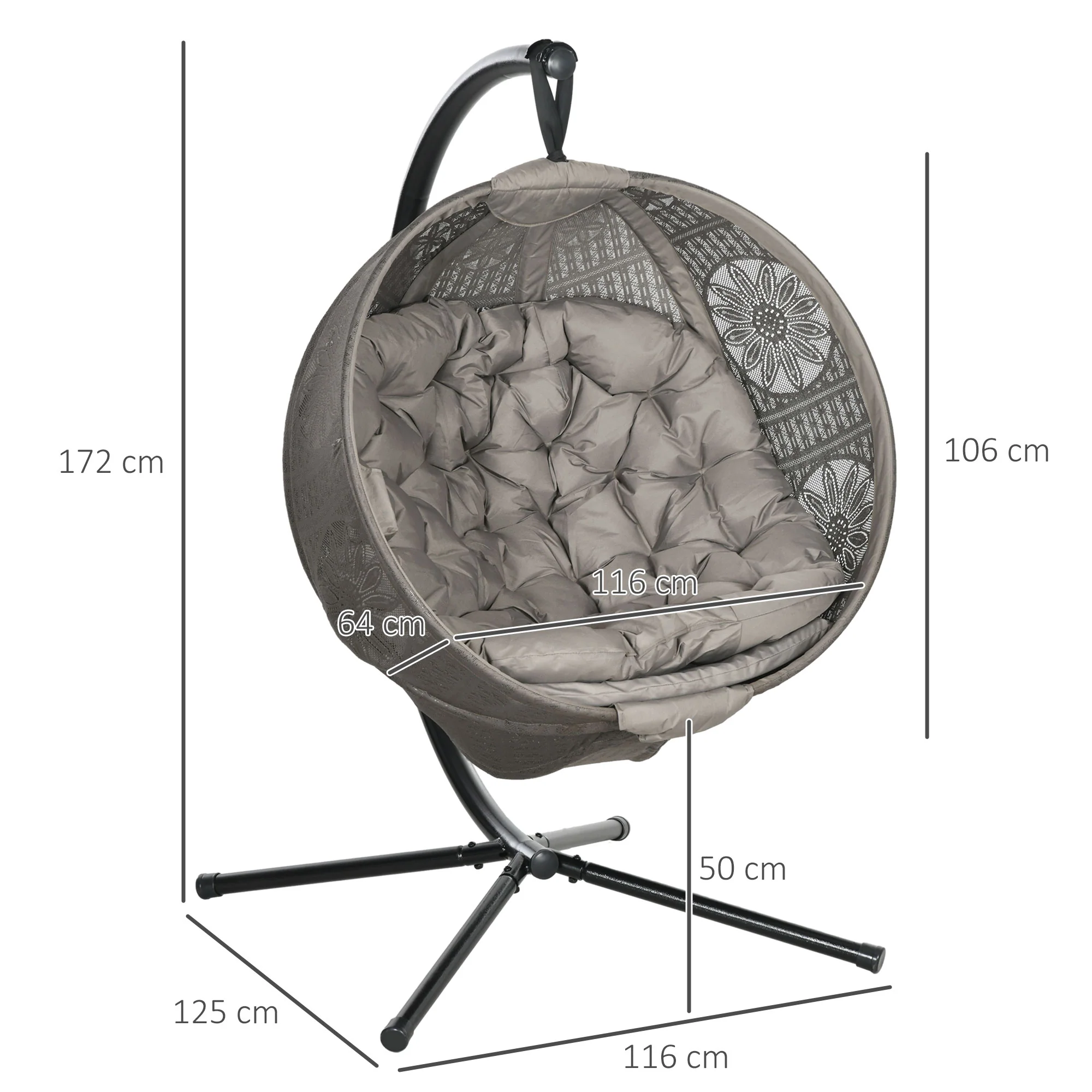 Outdoor Hanging Chair, Swing Chair with Metal Stand, Thick Padded Cushion, Foldable Basket and Side Pocket, for Indoor and Outdoor, Sand - Image 5