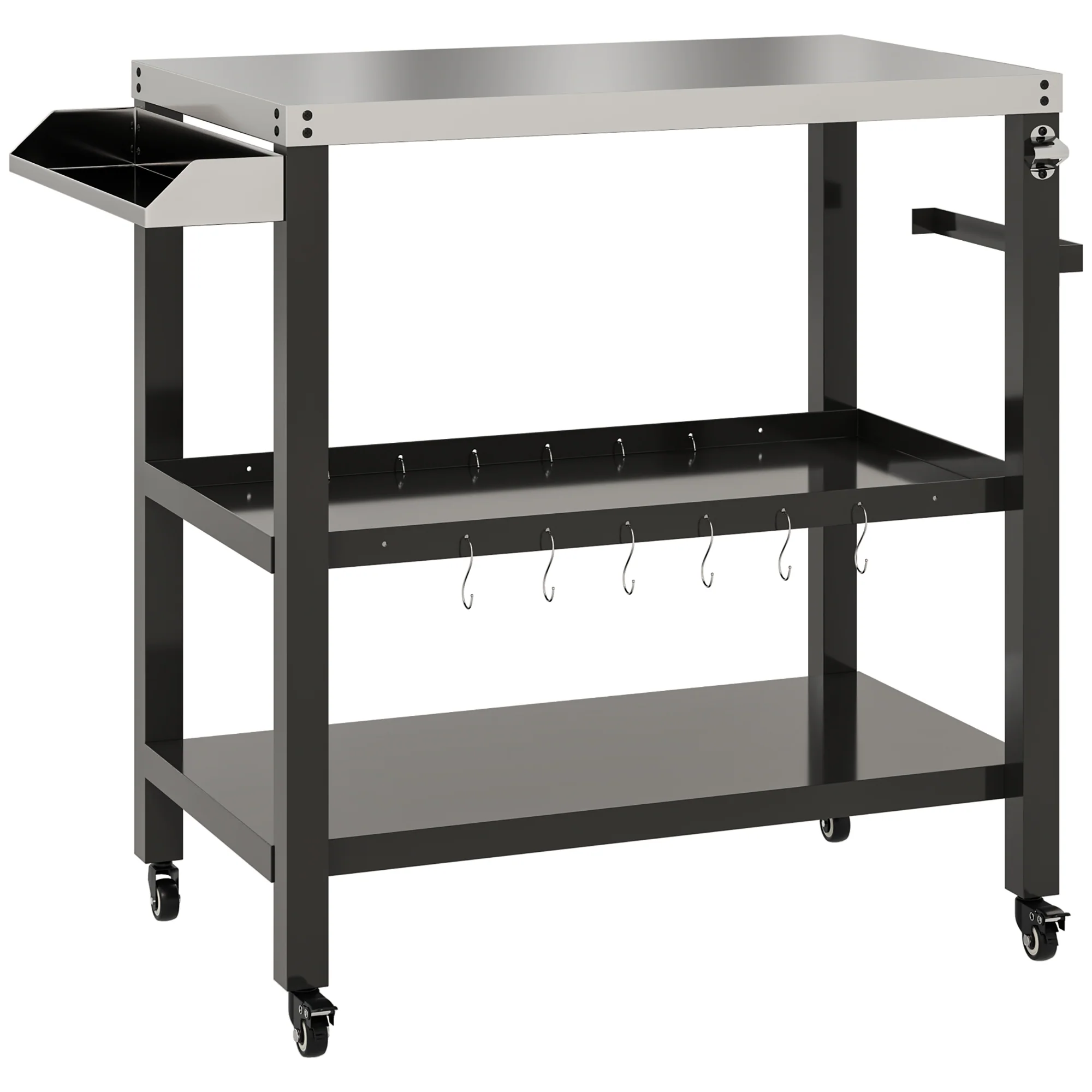 Three-Shelf Outdoor Kitchen Prep Station with Wheels, Black - Image 2