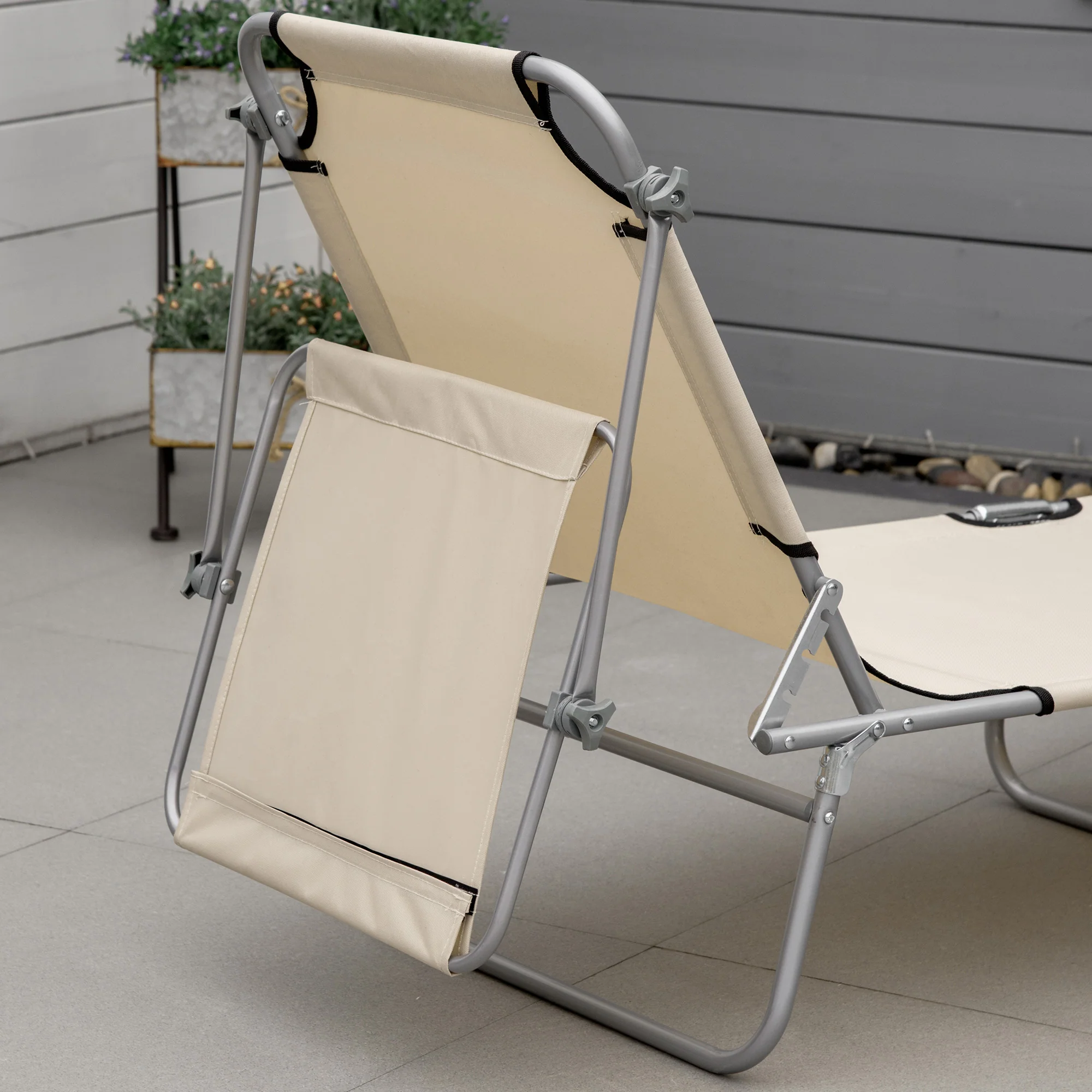 Outdoor Lounge Chair with Sun Shade for Beach, Camping, Hiking, Backyard, Beige - Image 10