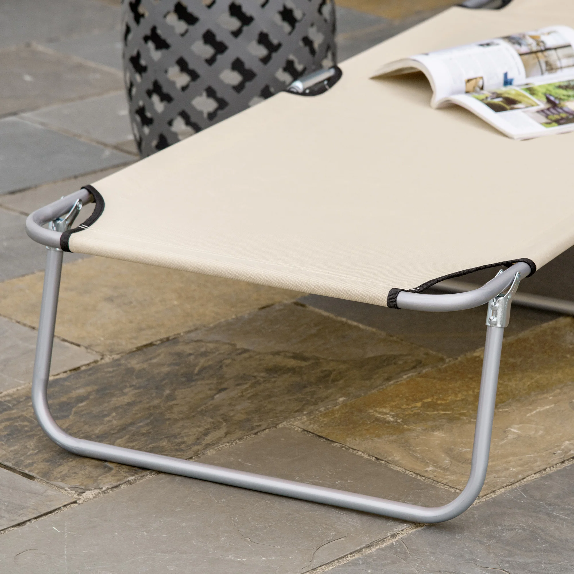 Outdoor Lounge Chair with Sun Shade for Beach, Camping, Hiking, Backyard, Beige - Image 11
