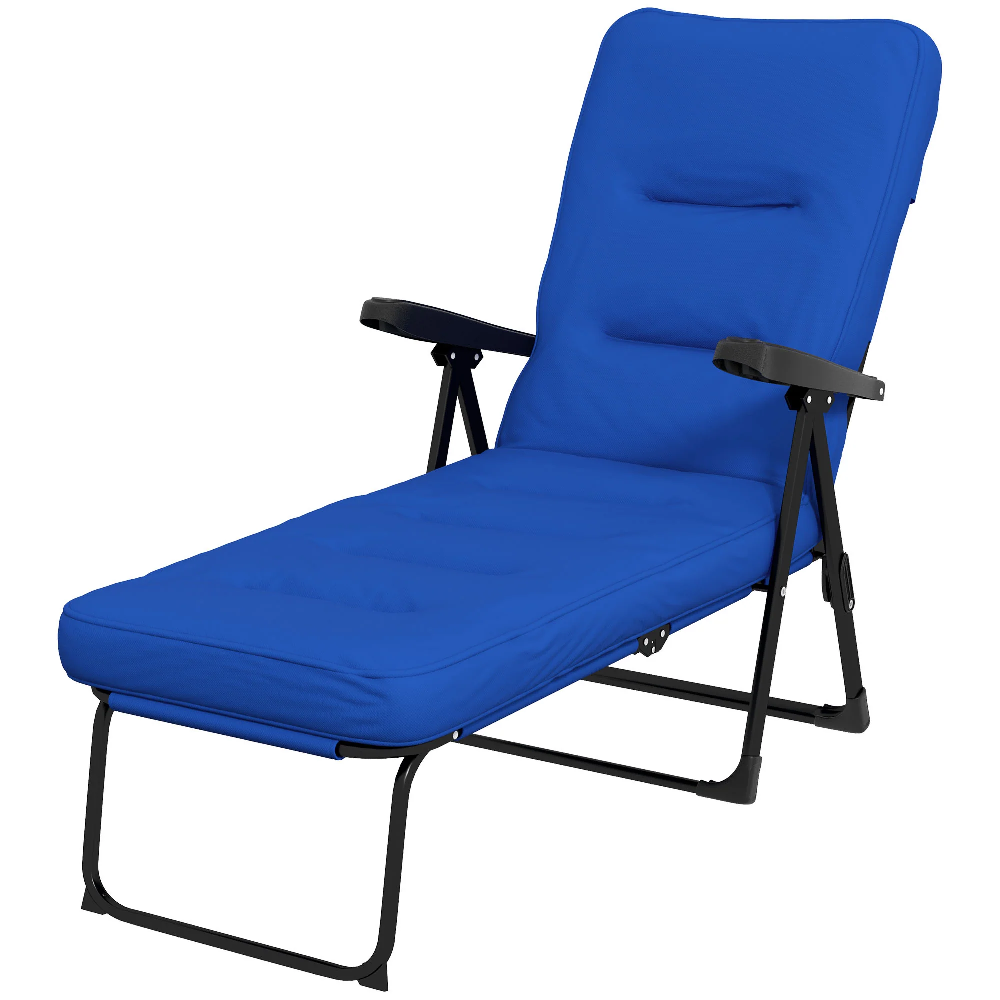 Outdoor Folding Reclining Lounge Chair with Padded Cushion Recline Back & Footrest, Blue - Image 2