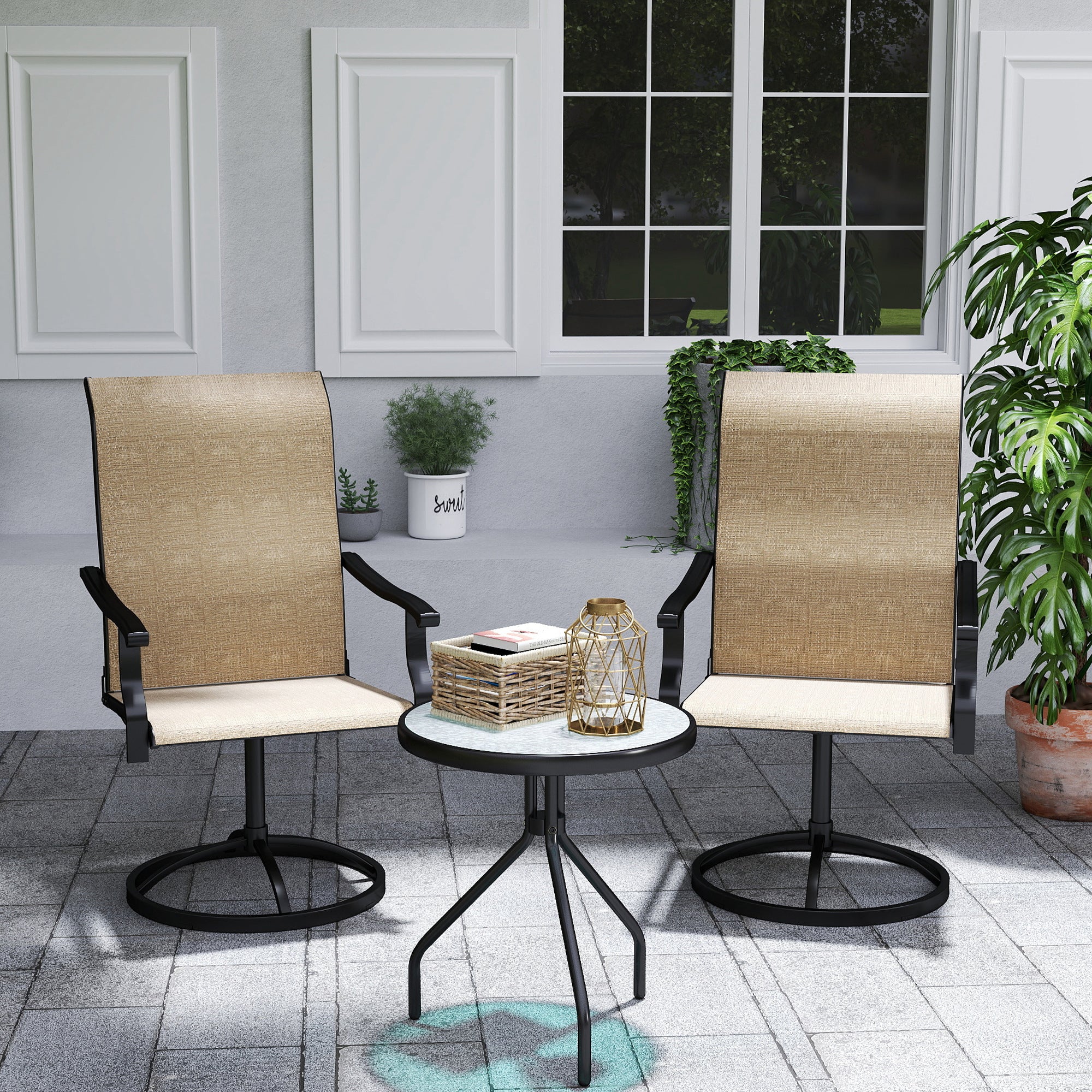 Outdoor Patio Swivel Chairs Set of 2, High Back Patio Dining Chairs with All-Weather Mesh Fabric and Metal Frame for Backyard, Lawn, Porch or Garden, Brown - Image 4