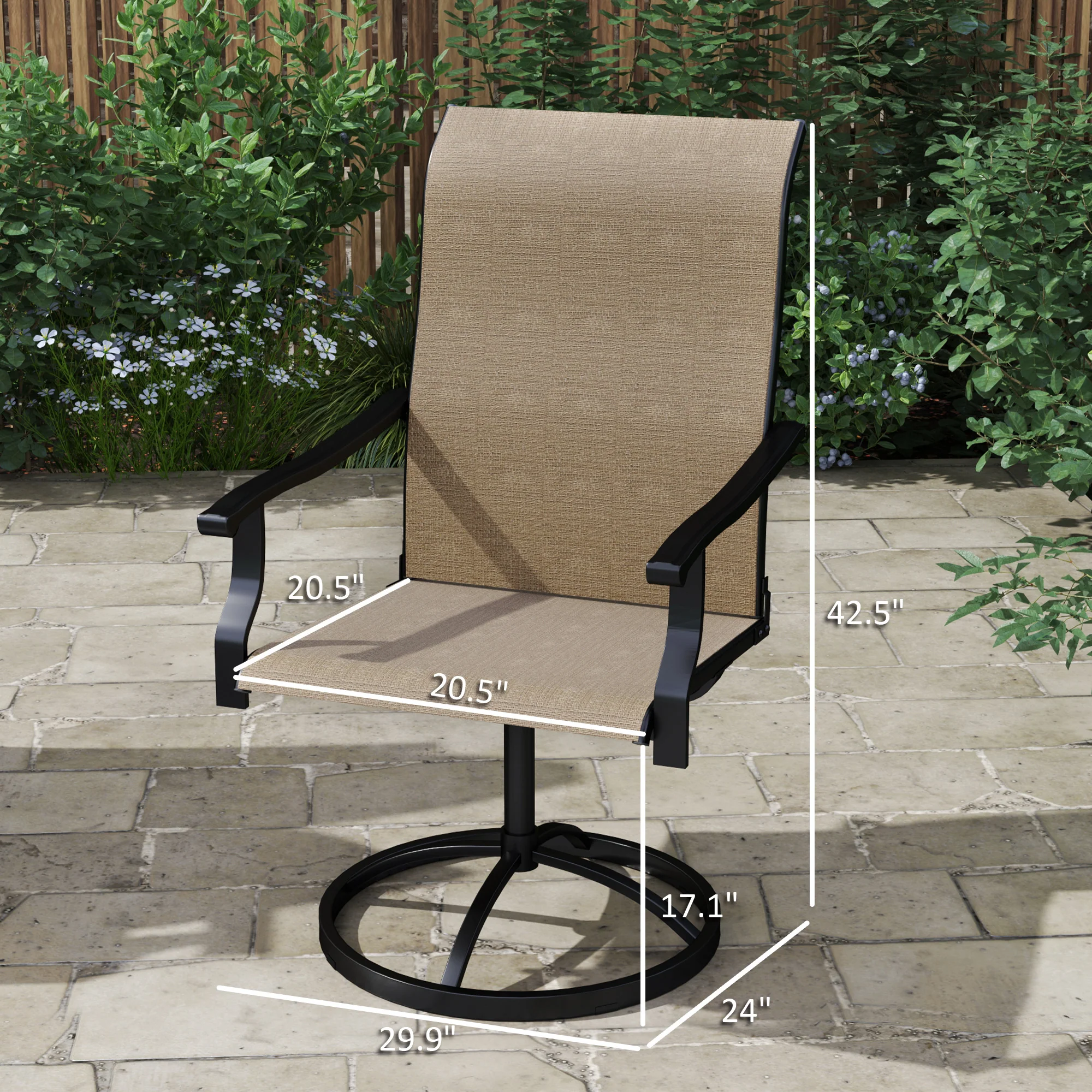 Outdoor Patio Swivel Chairs Set of 2, High Back Patio Dining Chairs with All-Weather Mesh Fabric and Metal Frame for Backyard, Lawn, Porch or Garden, Brown - Image 5