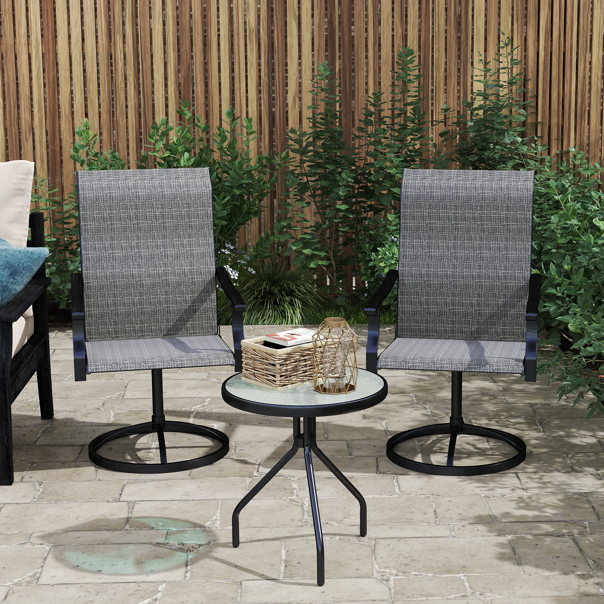 Outdoor Patio Swivel Chairs Set of 2, High Back Patio Dining Chairs with All-Weather Mesh Fabric and Metal Frame for Backyard, Lawn, Porch or Garden, Gray - Image 10