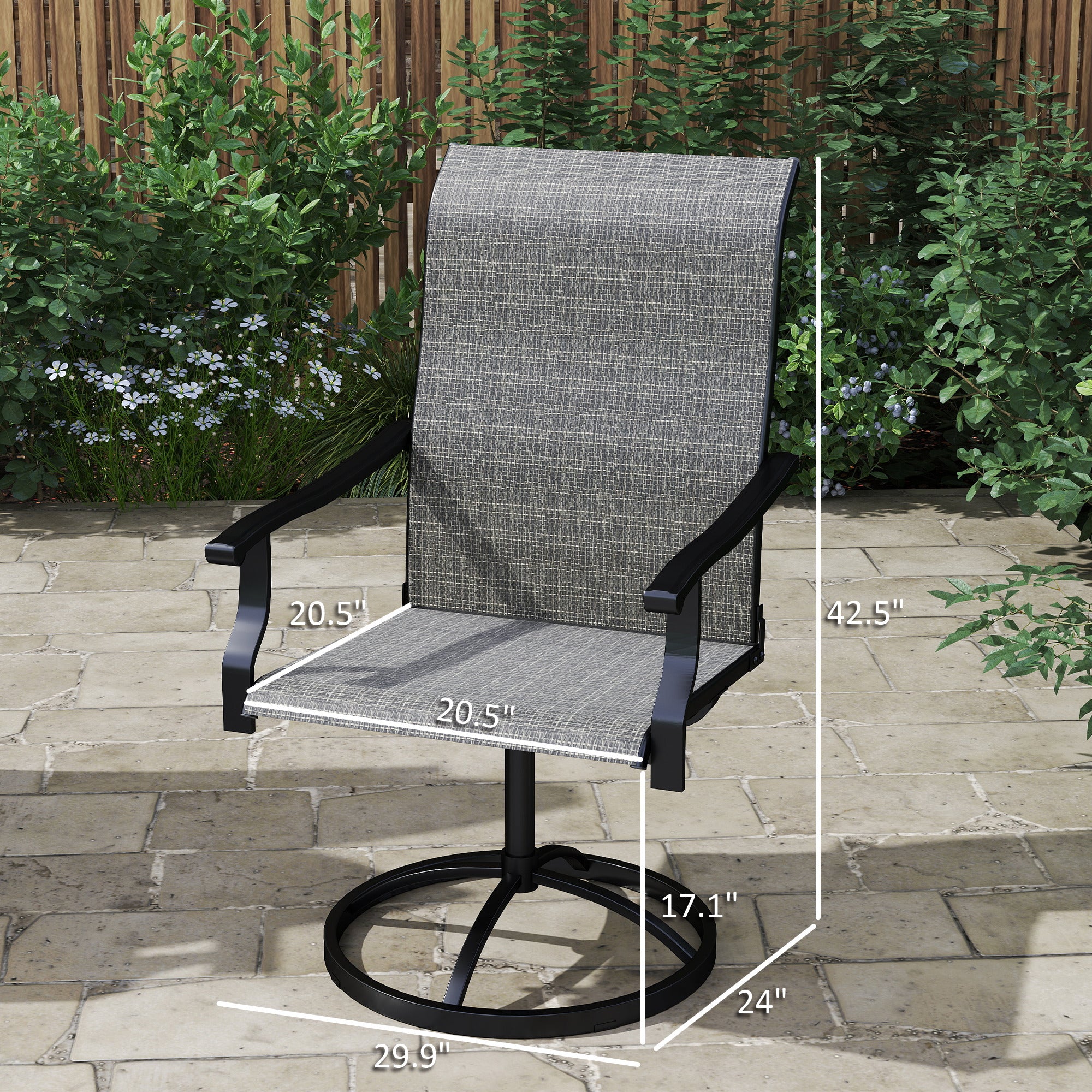 Outdoor Patio Swivel Chairs Set of 2, High Back Patio Dining Chairs with All-Weather Mesh Fabric and Metal Frame for Backyard, Lawn, Porch or Garden, Gray - Image 5